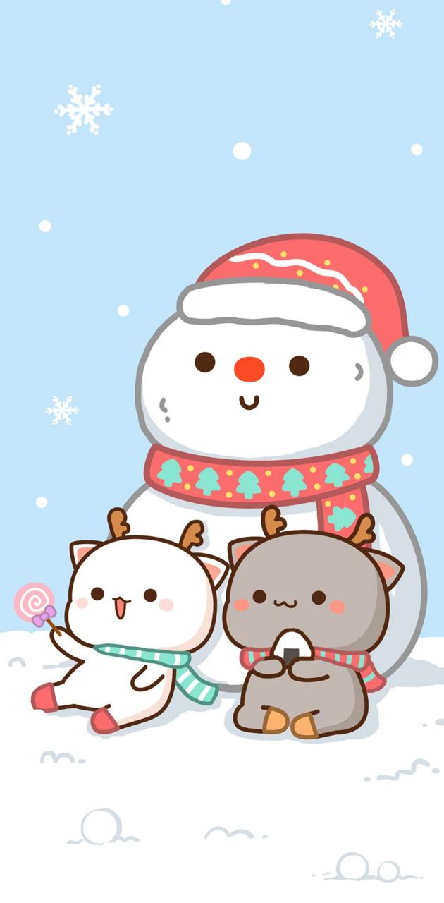 Pupazzo di neve con animaletti kawaii, 630x1280 Full HD Verticale, Smartphone