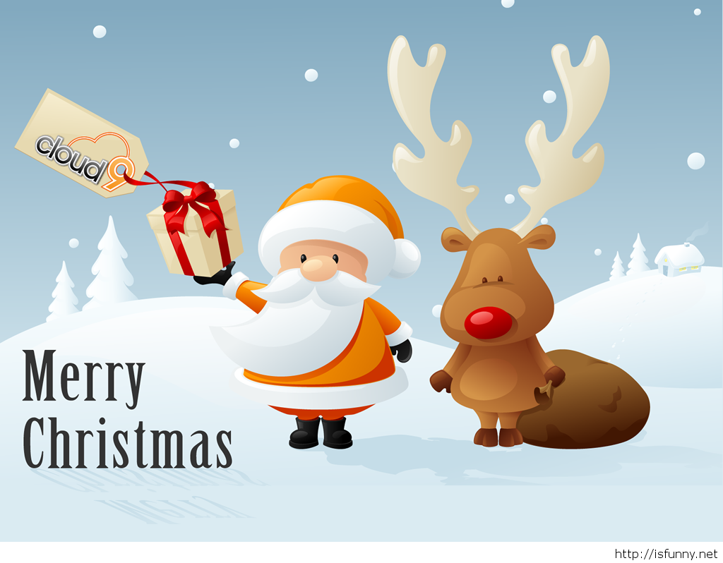 Babbo Natale e renna cartoon, 1024x798 HD, Desktop