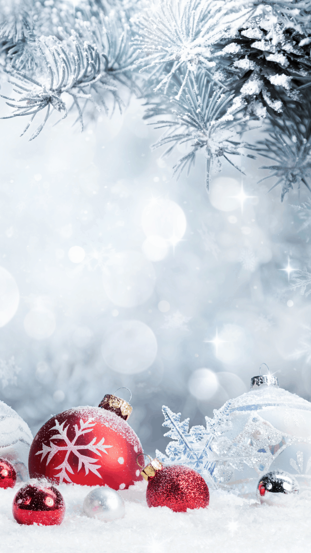 palline natalizie rosse argento neve, 1080x1920 Verticale, Samsung Galaxy