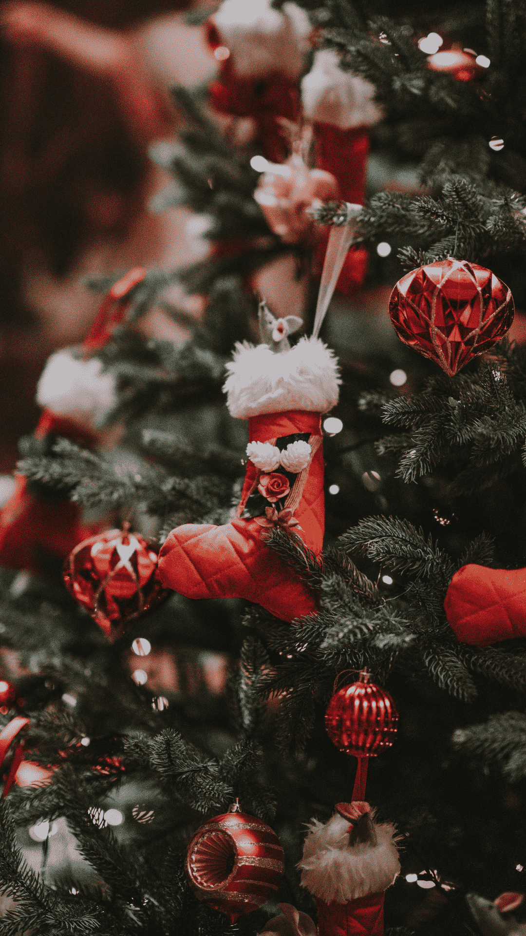 Albero di Natale decorazioni rosse, 1080x1920 Full HD Verticale, iPhone