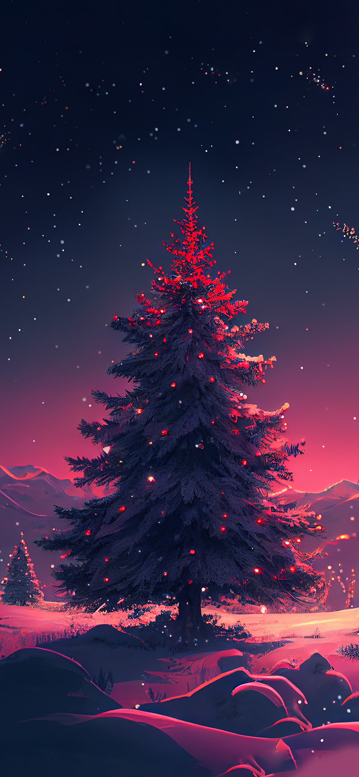 Albero di Natale notturno rosa, 1183x2560 Verticale, Mobile