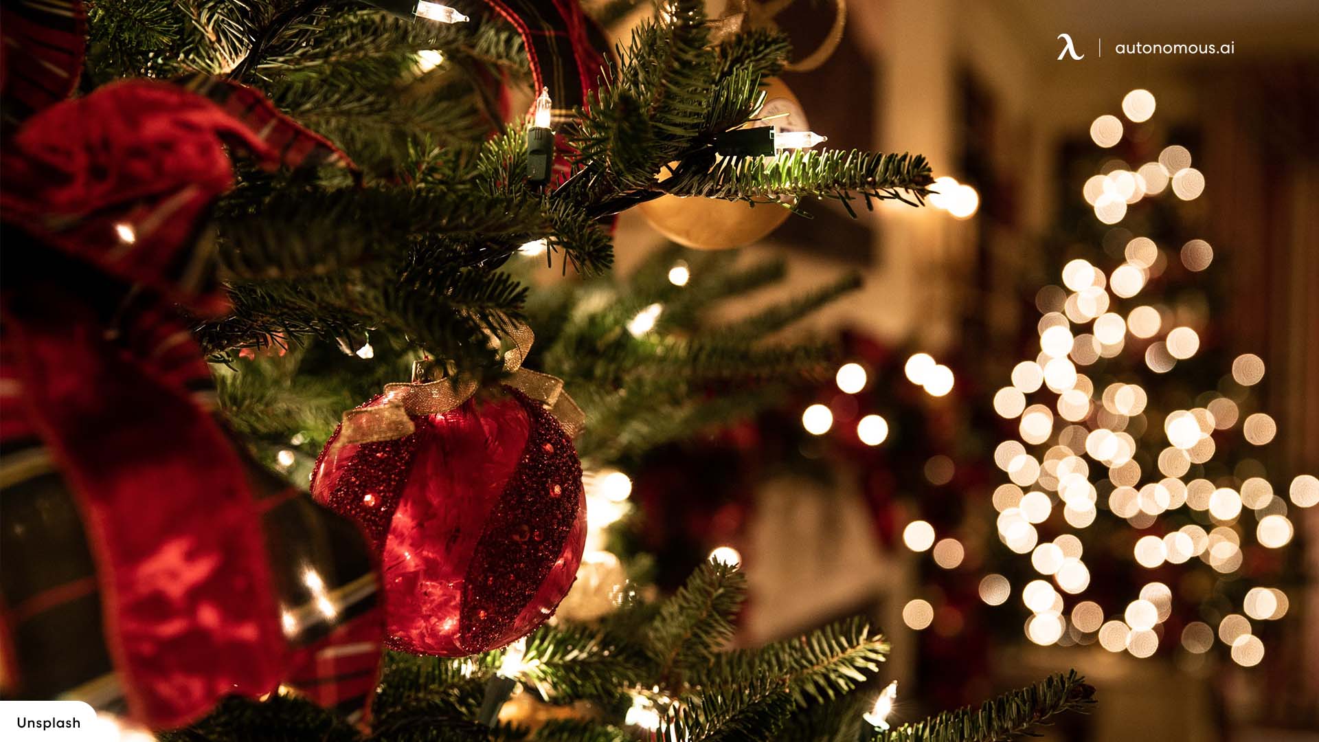 Albero di Natale con nastro rosso, 1920x1080 Full HD, PC