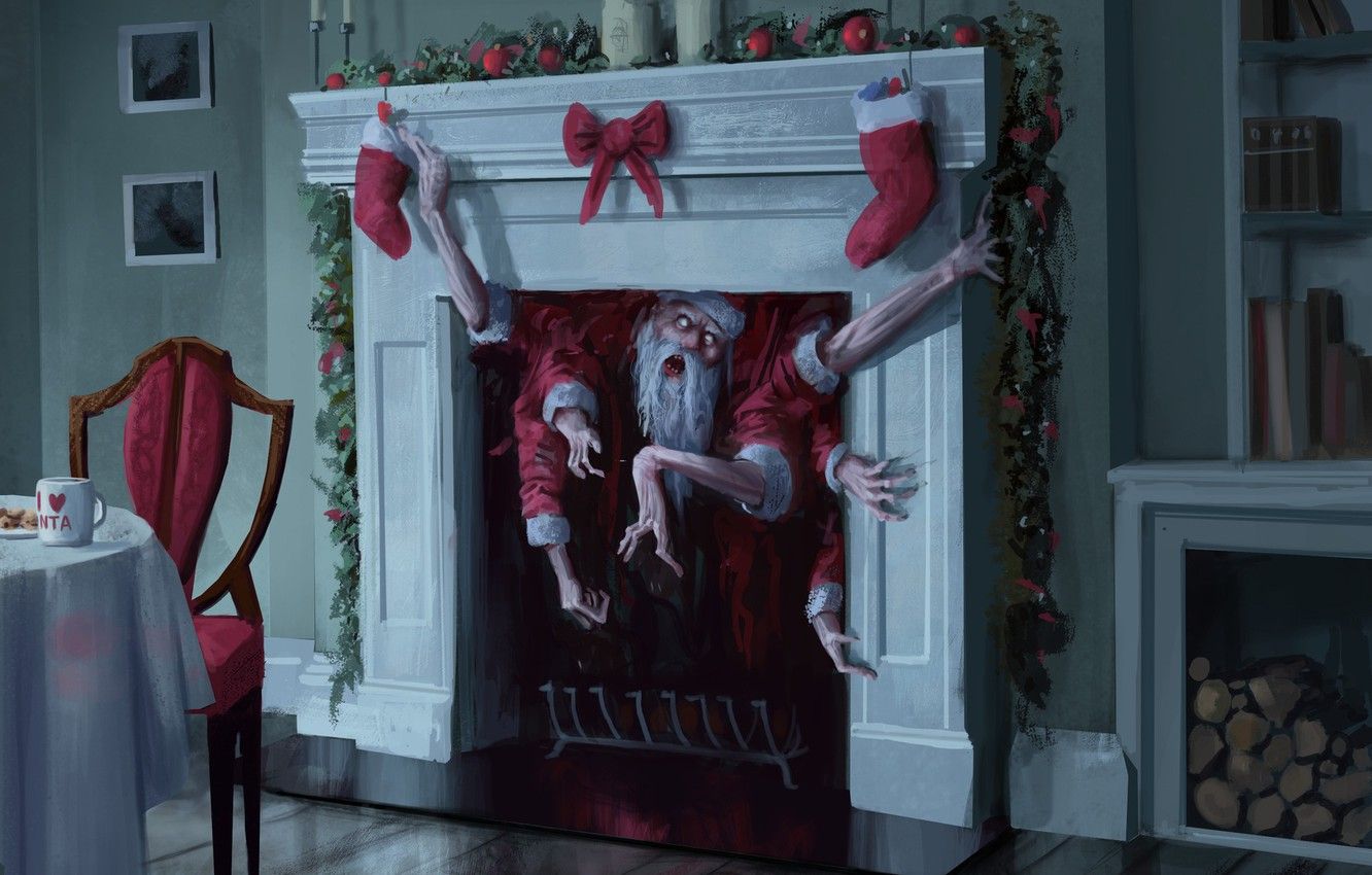Babbo Natale inquietante nel camino, 1332x850 720p, PC