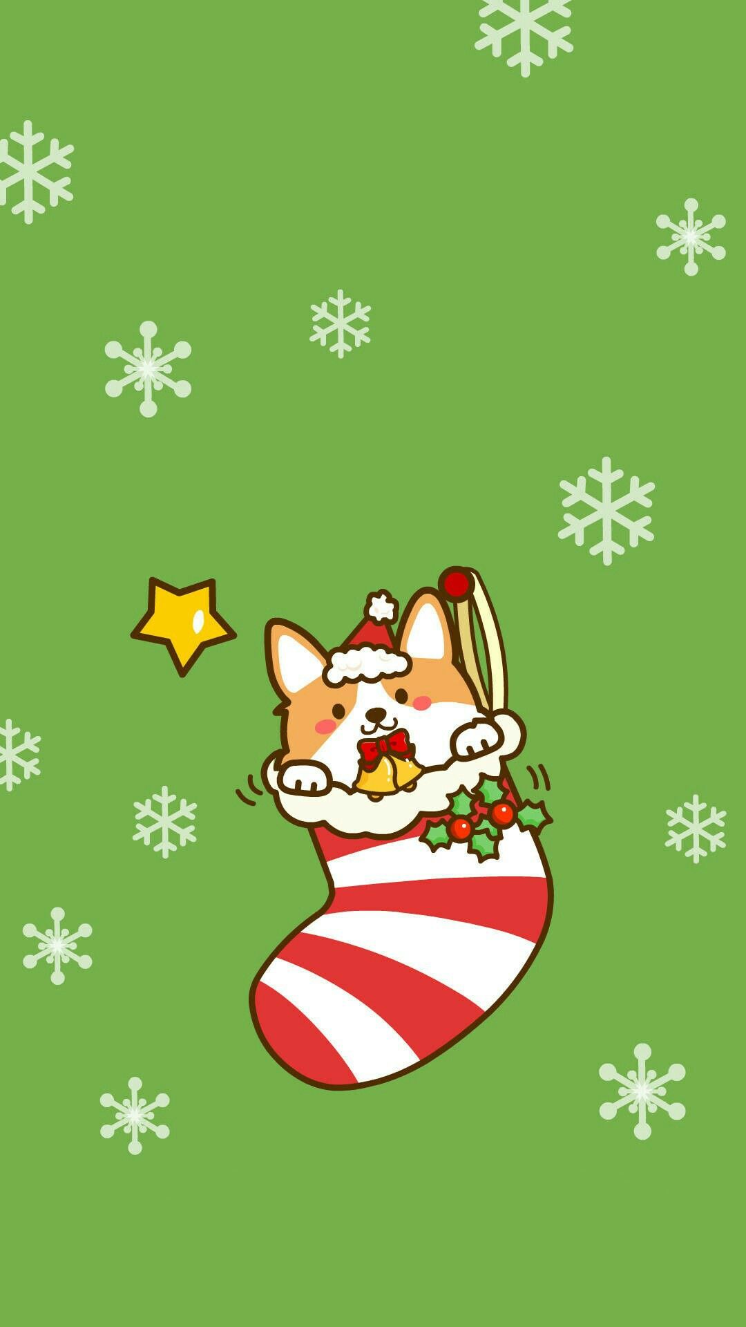 Corgi kawaii in calza natalizia, 1080x1920 Full HD Verticale, Smartphone