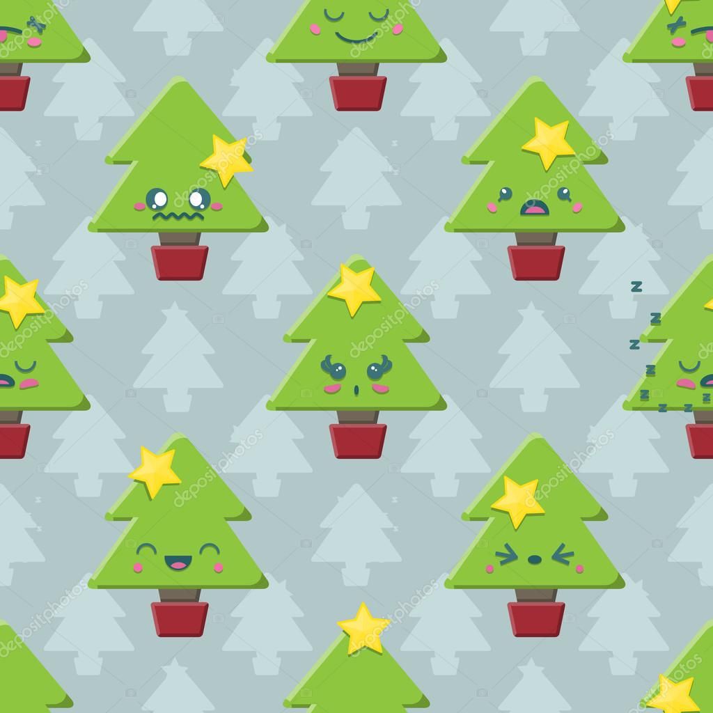 Alberi di Natale kawaii sorridenti, 1024x1024 HD, Desktop