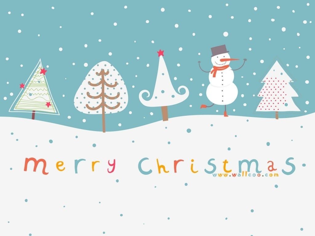 Alberi natalizi kawaii e pupazzo neve, 1024x768 HD, Desktop