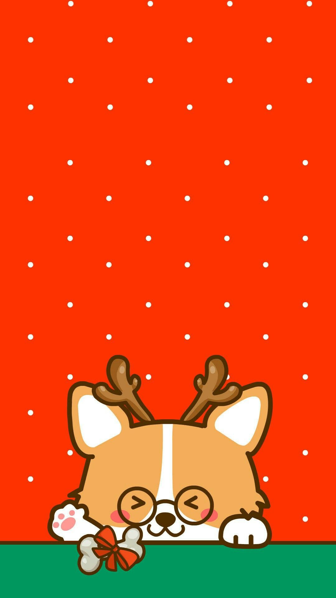 Corgi kawaii natalizio con corna, 1080x1920 Full HD Verticale, Smartphone