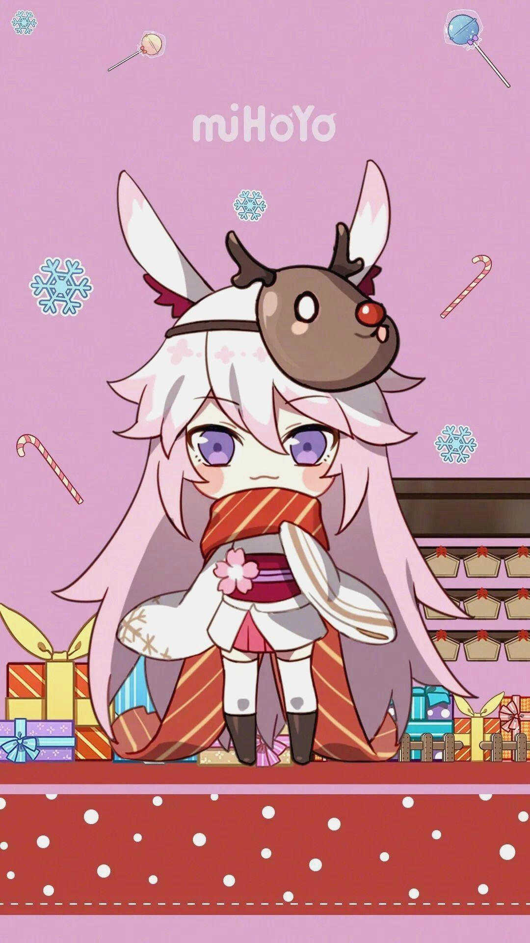 Personaggio kawaii con renna natalizia, 1080x1920 Verticale, Telefono
