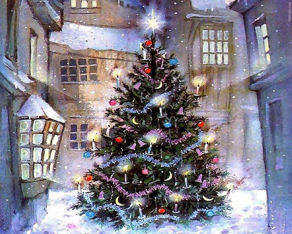 Albero di Natale innevato illustrato, 1024x819 HD, PC