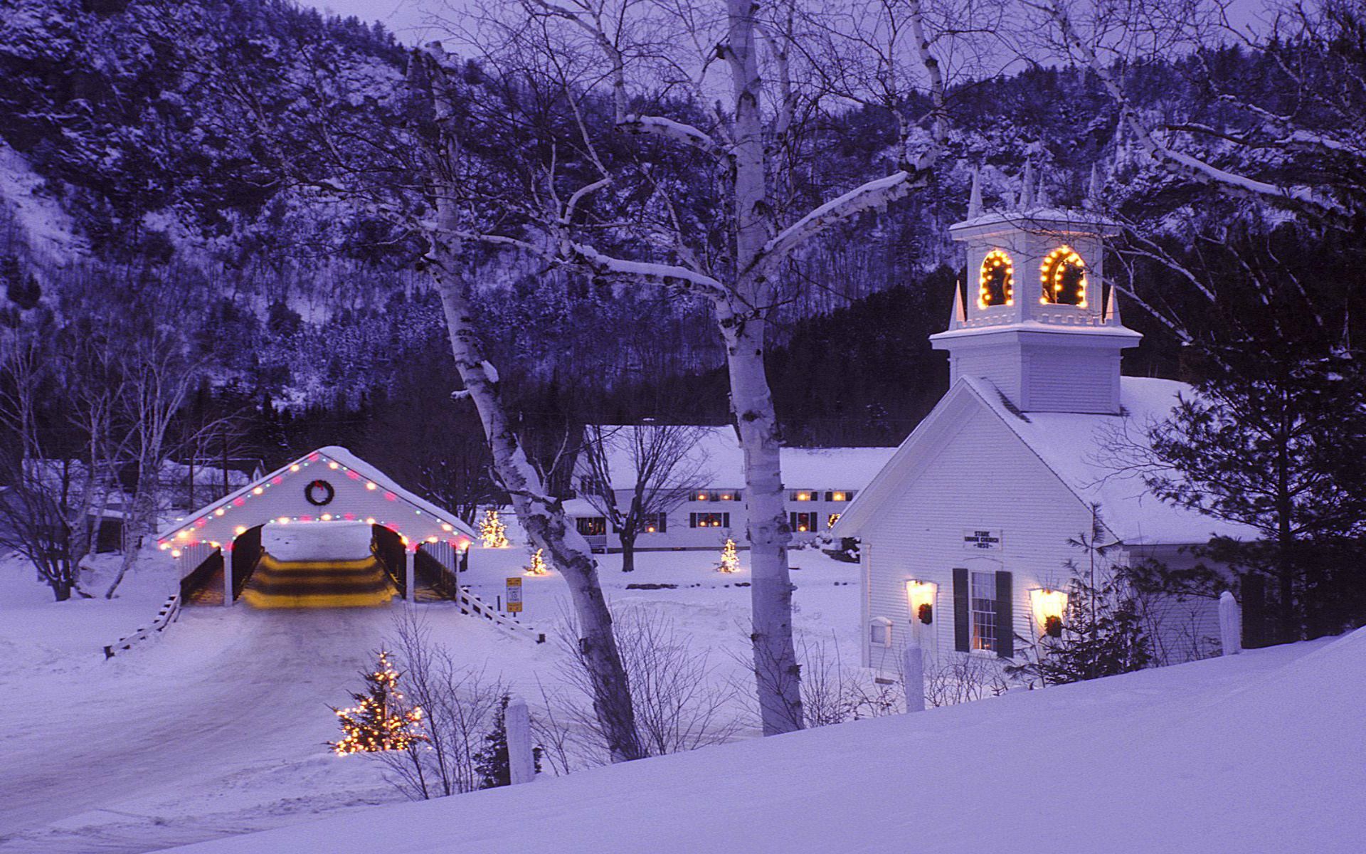 Chiesa e ponte innevati natalizi, 1920x1200 Full HD+, Monitor Gaming