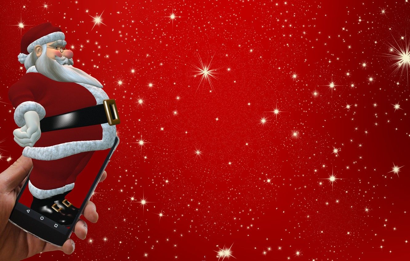 Babbo Natale su smartphone rosso, 1332x850 HD, Desktop