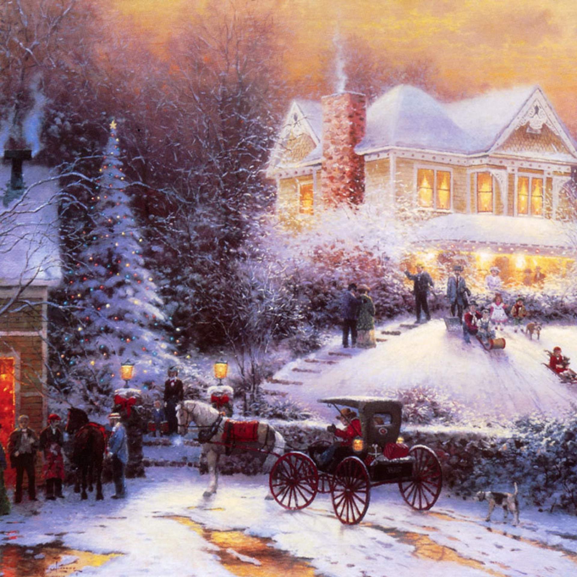 Casa natalizia innevata con carrozza, 1920x1920 Full HD+, iMac
