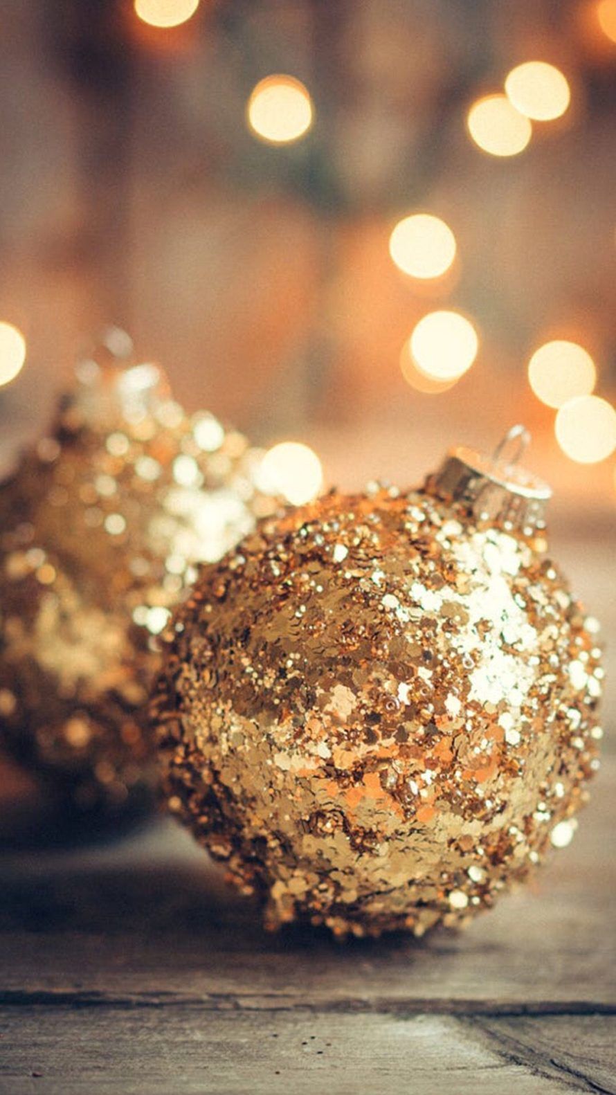 Palline natalizie dorate glitter, 890x1582 Verticale, iPhone Air