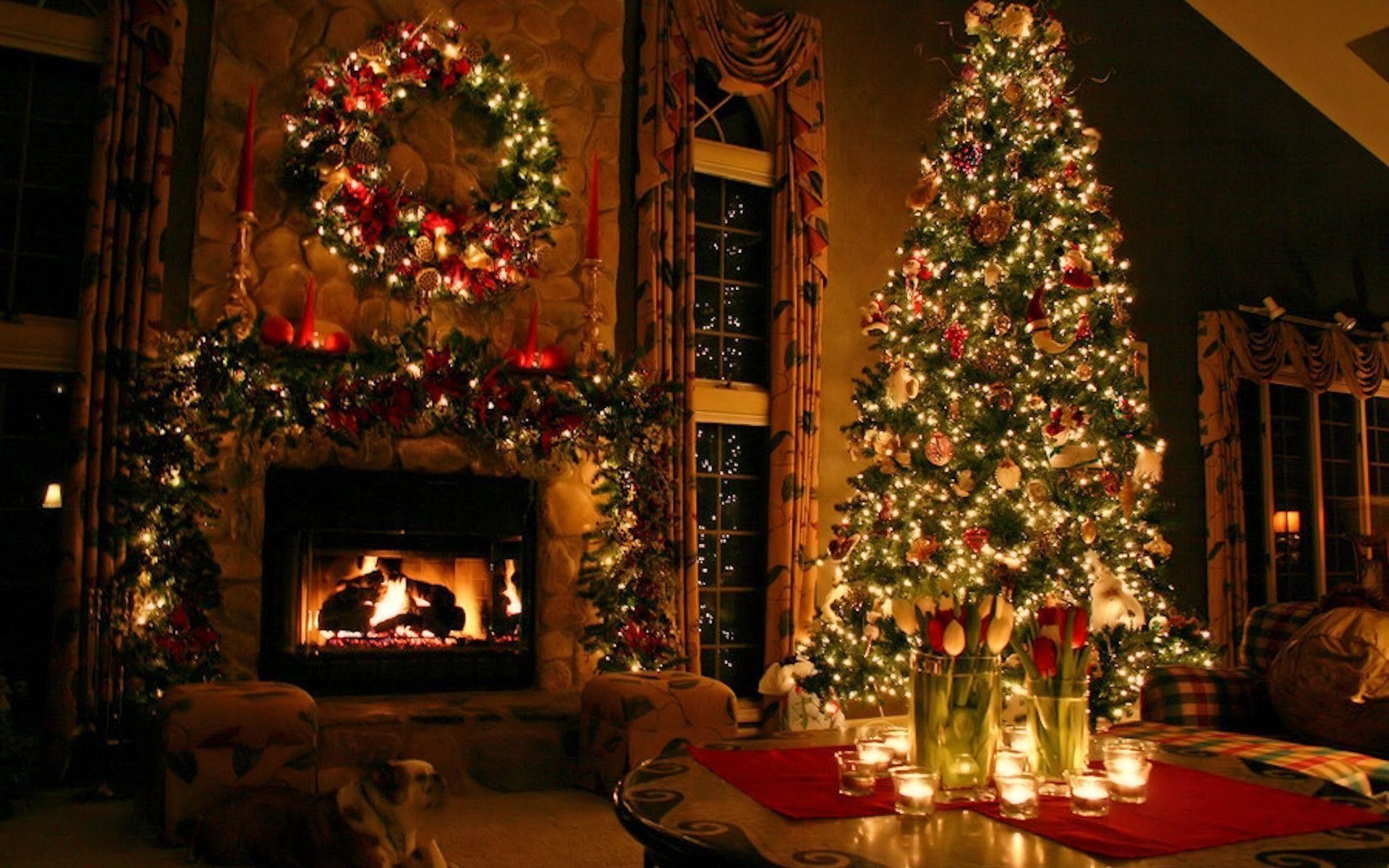 Salotto natalizio con camino e albero, 1920x1200 Full HD+, PC