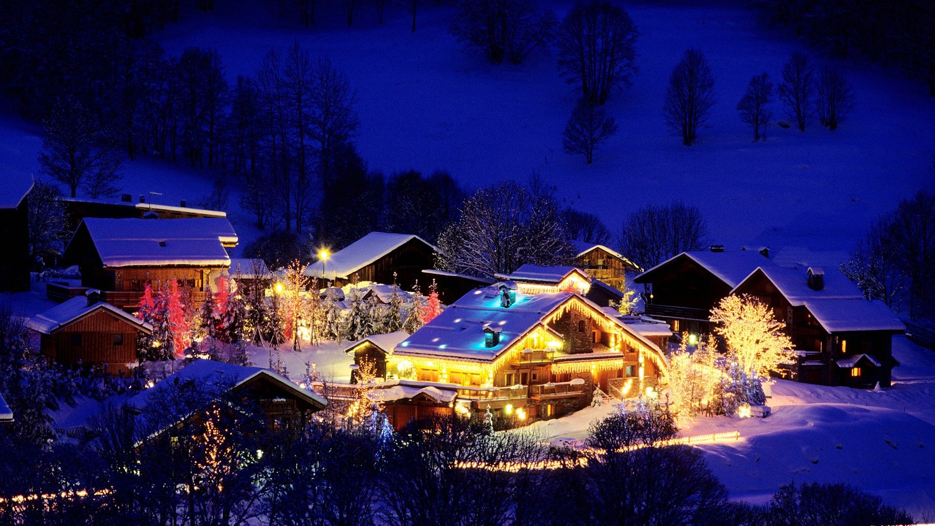 Villaggio innevato con luci natalizie, sfondi di Natale, 1920x1080 Full HD, Desktop