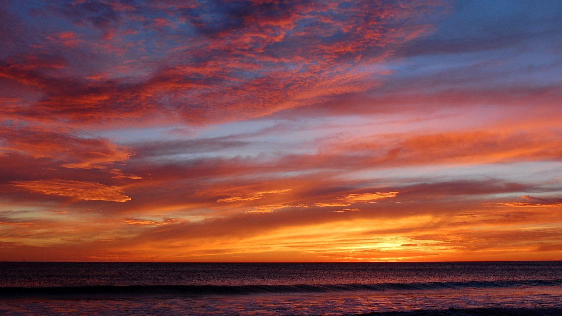 Tramonto sull'oceano, cielo arancione, 1920x1080 Full HD 1080p, Laptop