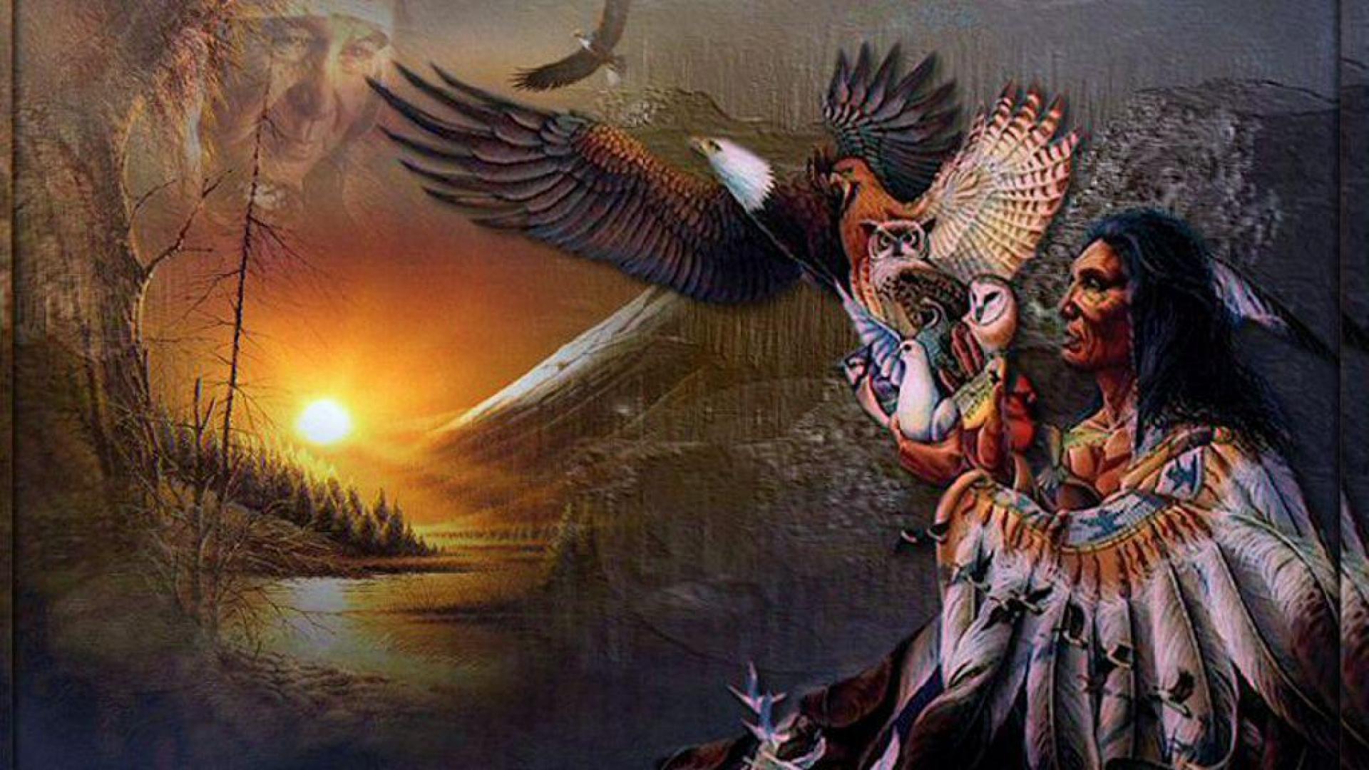 Nativo americano con aquila tramonto, 1920x1080 Full HD 1080p, PC Desktop