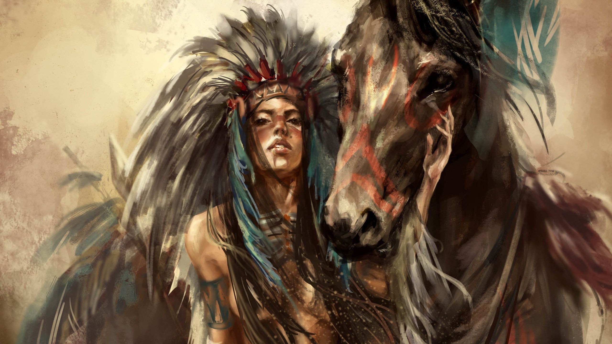 Donna nativa americana con cavallo, 2560x1440 2K QHD, PC