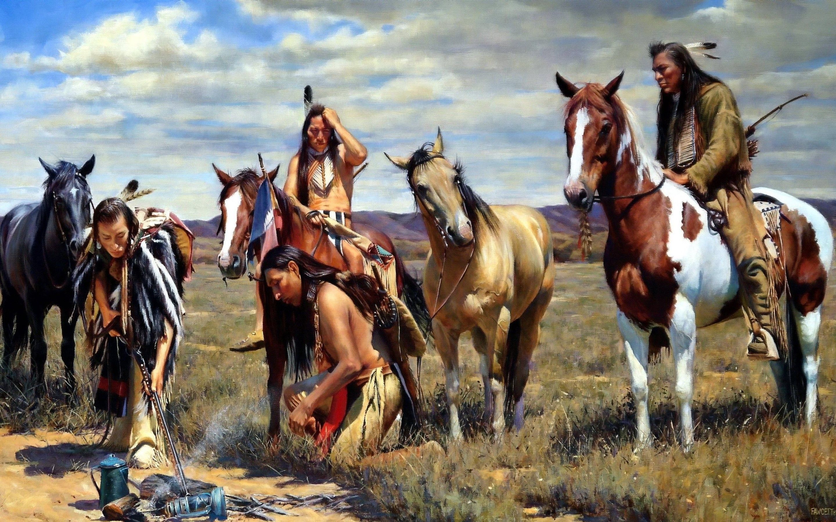 Nativi americani a cavallo, pianura, 2880x1800 2K+, Desktop