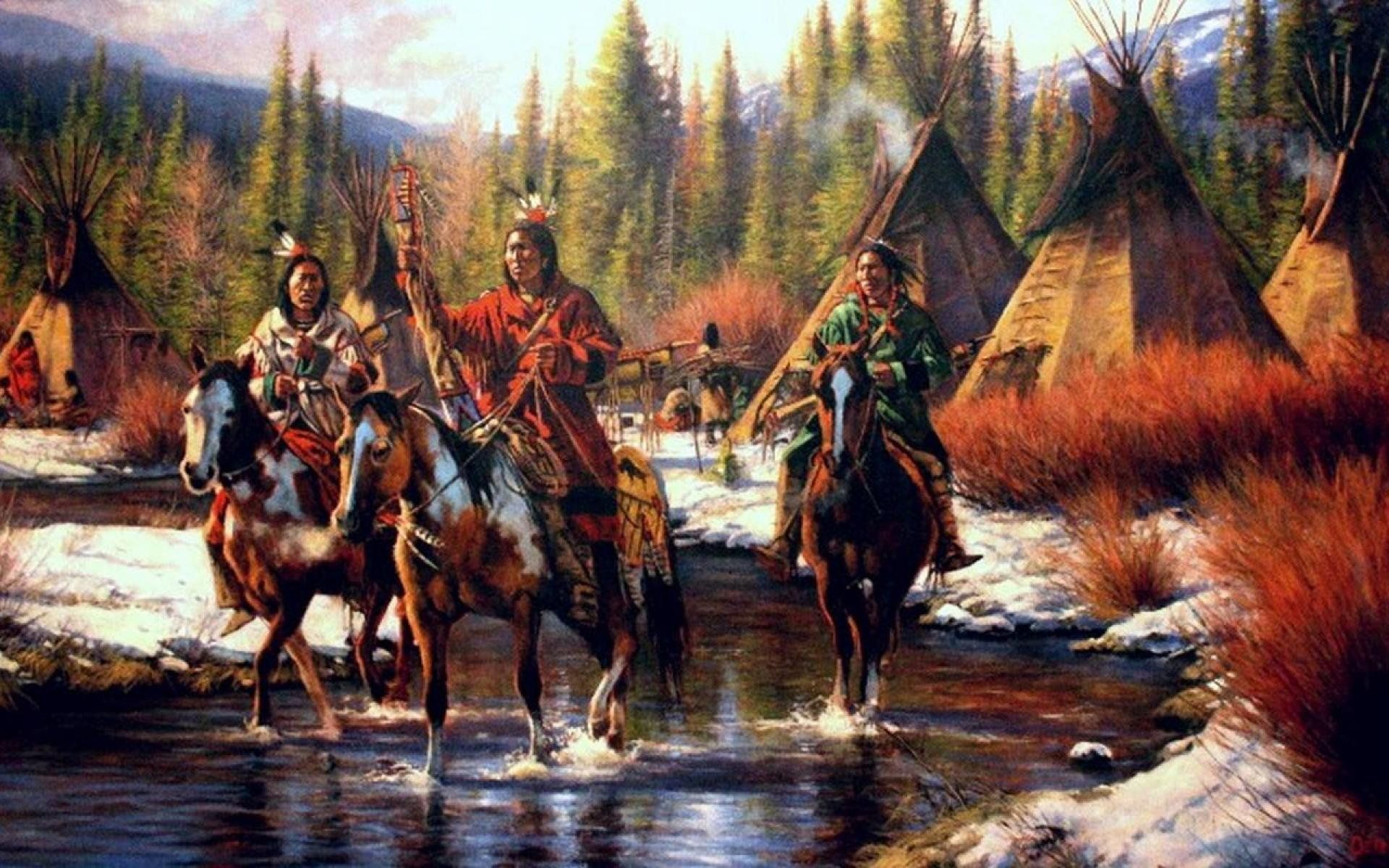 Nativi americani a cavallo, accampamento tipi, 1920x1200 Full HD+ WUXGA, Desktop