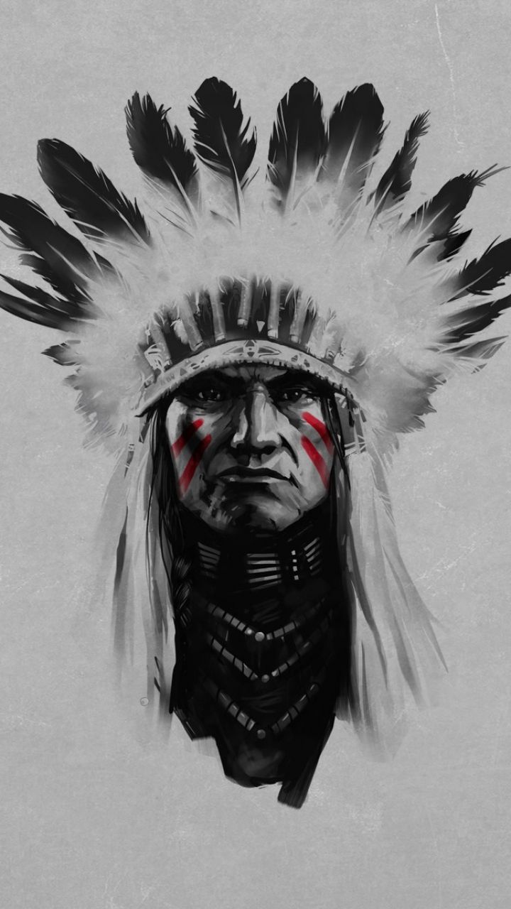 Capo nativo americano con copricapo piume, 720x1280 Verticale, Mobile