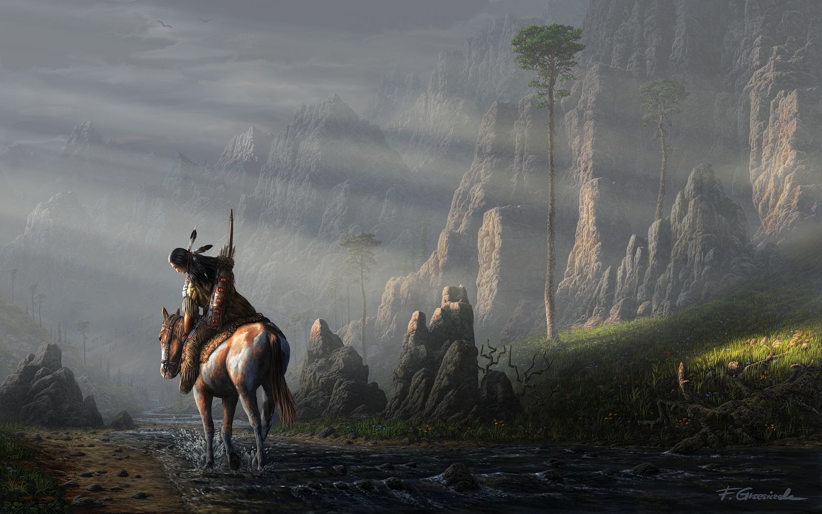 Nativo americano a cavallo, canyon, 1680x1050 HD, Desktop