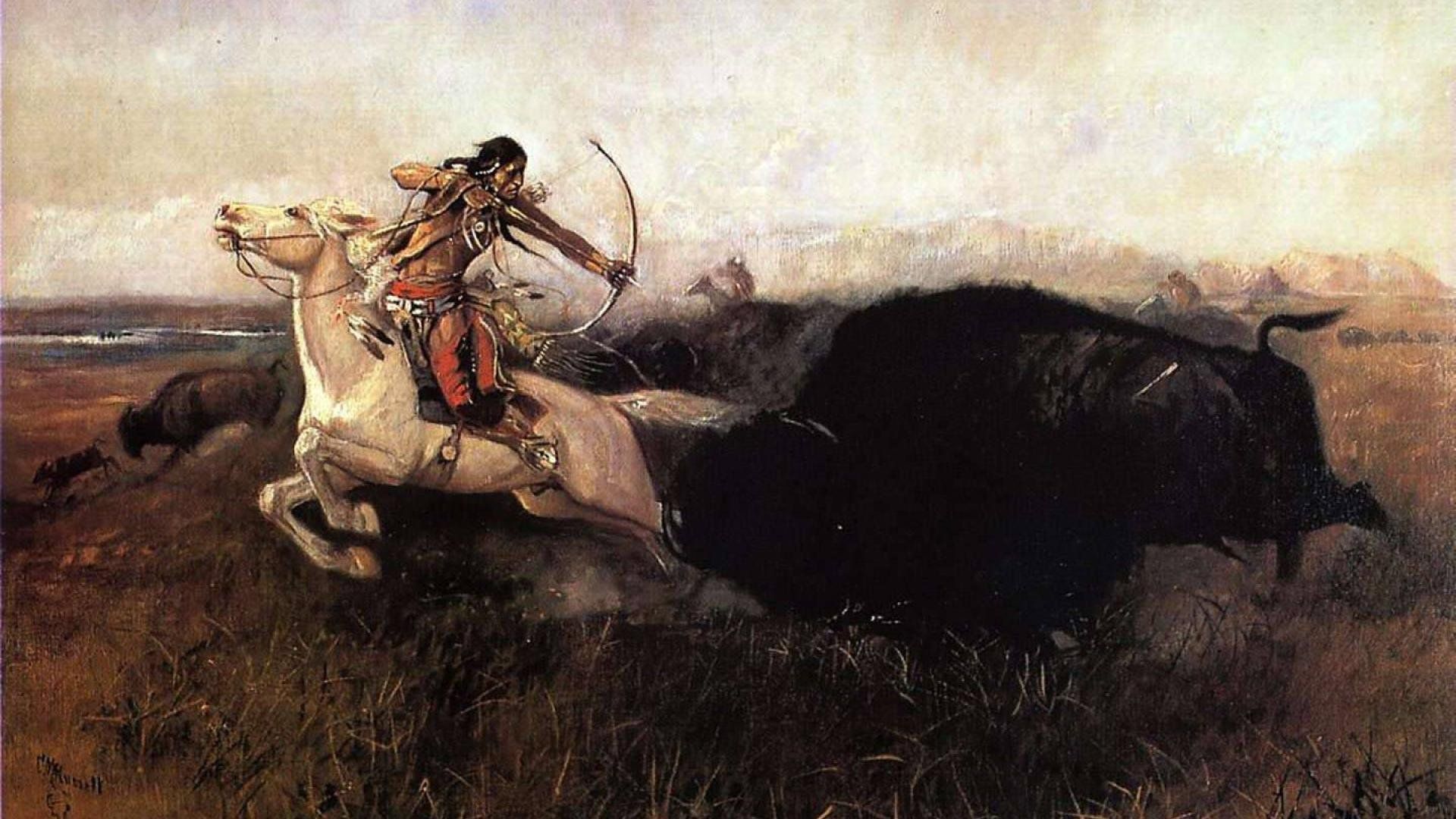 Nativo americano a caccia di bisonti, 1920x1080 1080p, PC Desktop
