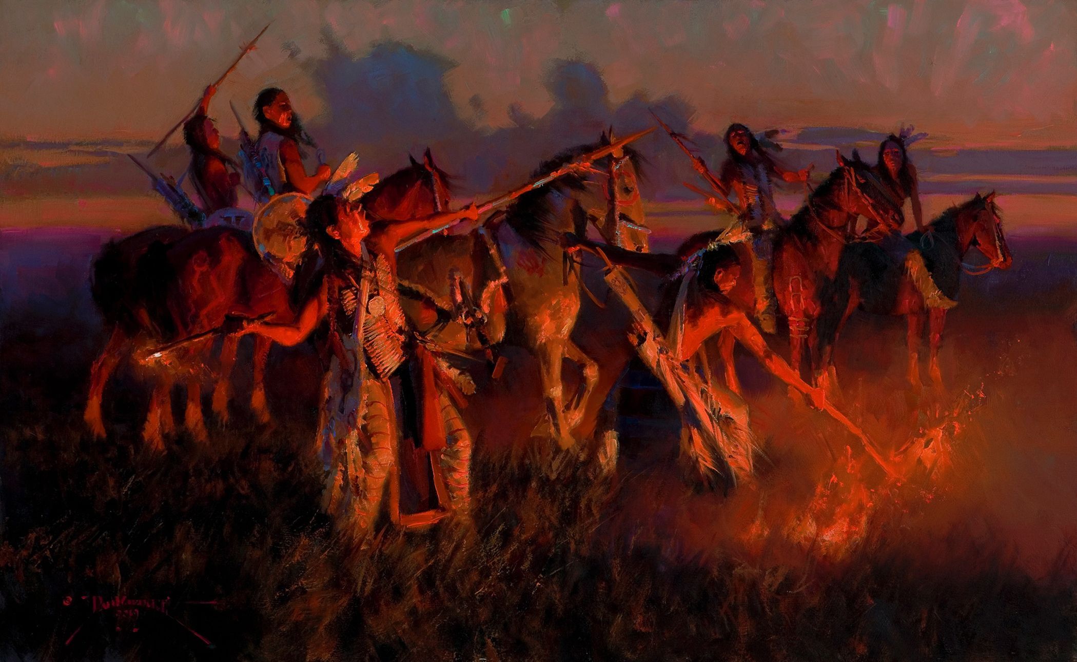 Guerrieri nativi americani a cavallo, 2099x1290 2K, Desktop