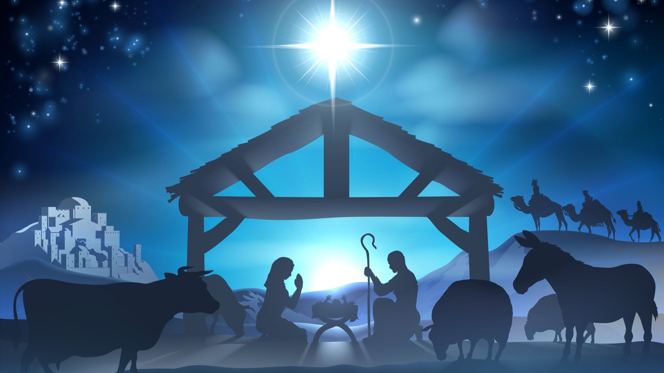 Presepe natalizio silhouette notturna, 2560x1440 QHD, Laptop