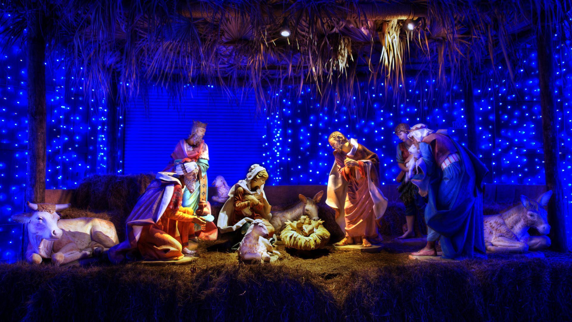 Presepe natalizio con luci blu, 1920x1080 Full HD, Desktop