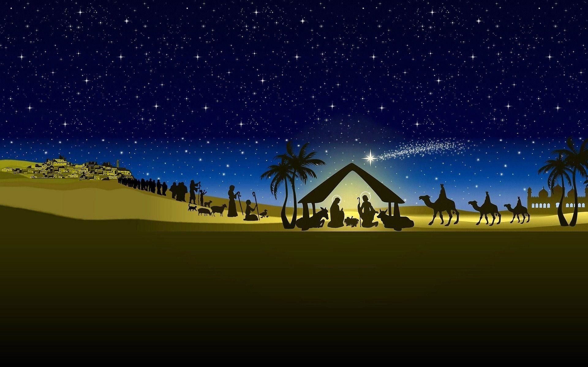 Natività silhouette notte stellata, 1920x1200 Full HD+, Desktop