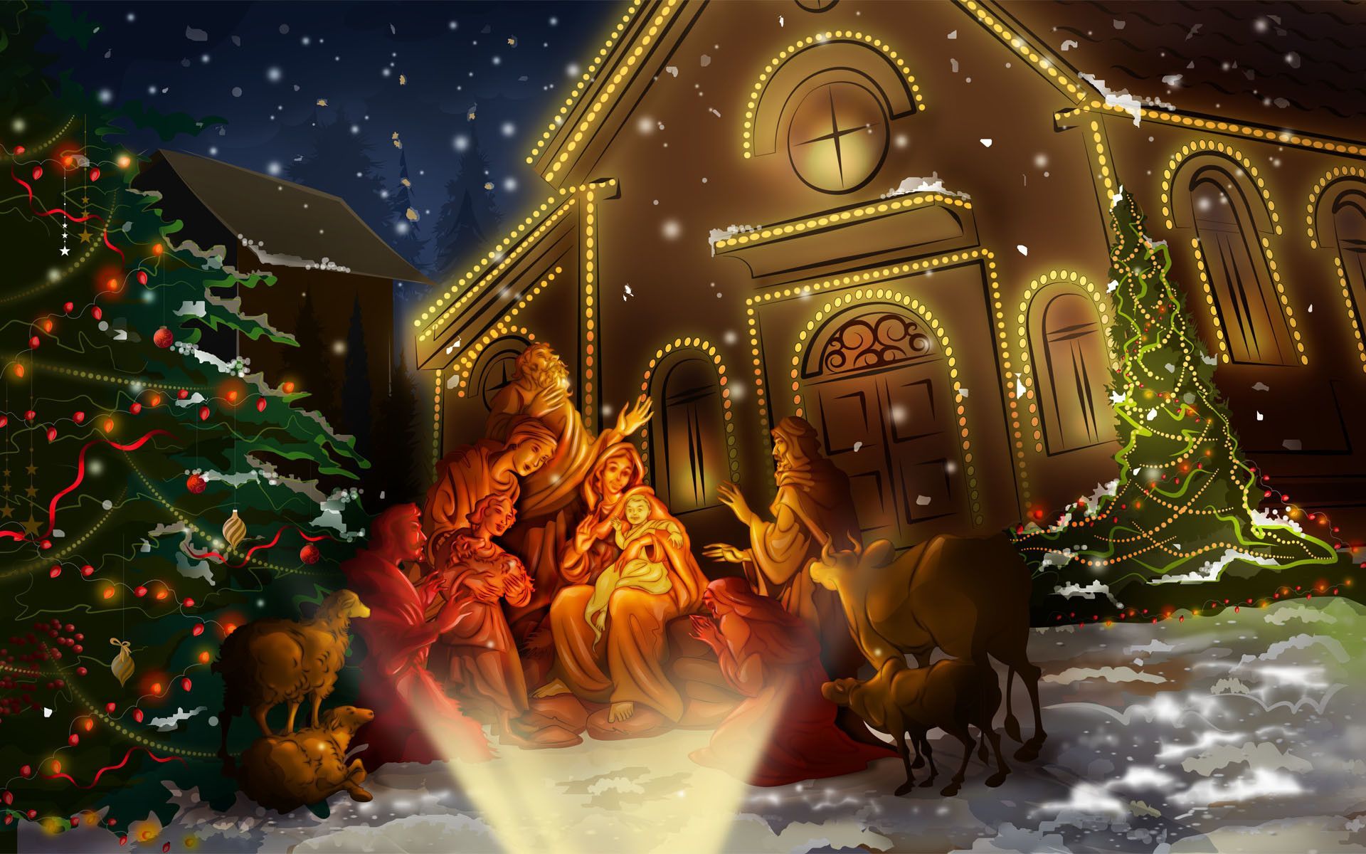 Natività di Gesù, presepe illuminato, 1920x1200 Full HD+ WUXGA, PC Desktop