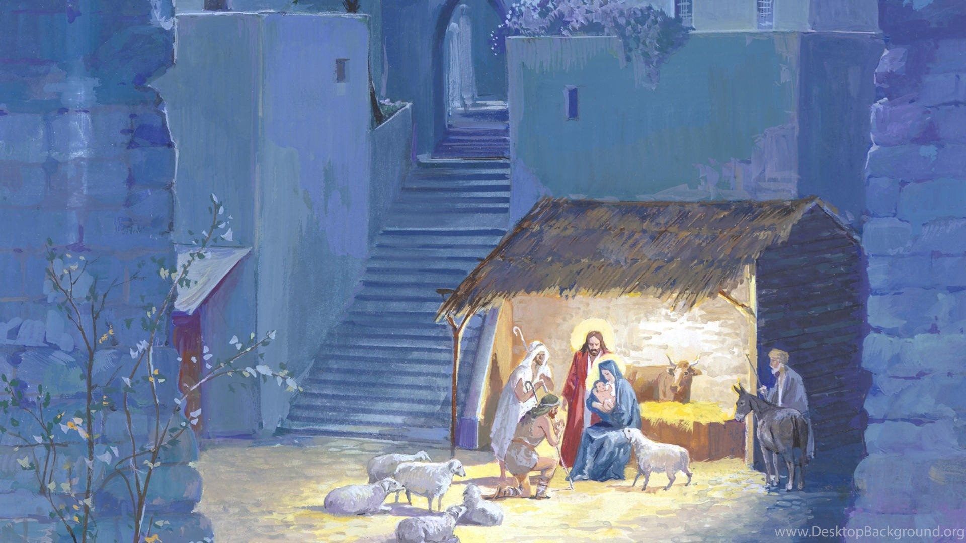 Presepe natività dipinto notturno, 1920x1080 Full HD, PC Desktop