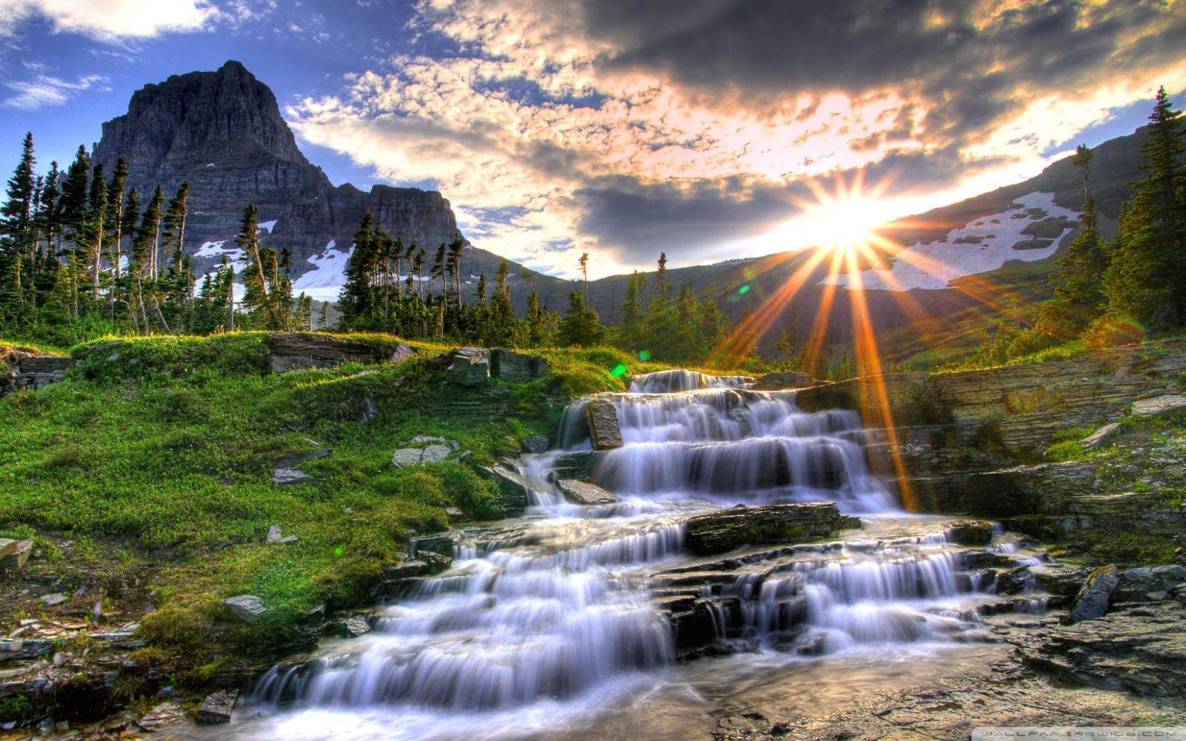 Cascata montana al tramonto, 1680x1050 HD, Desktop