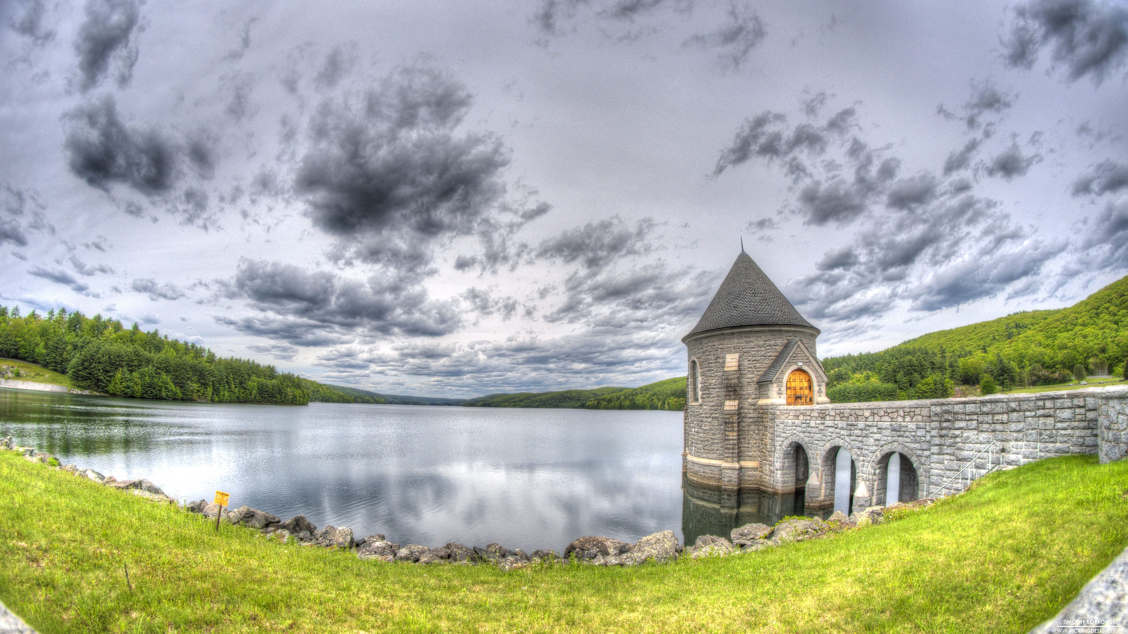 Lago con torre in pietra, 3840x2160 Ultra HD, Monitor 4K