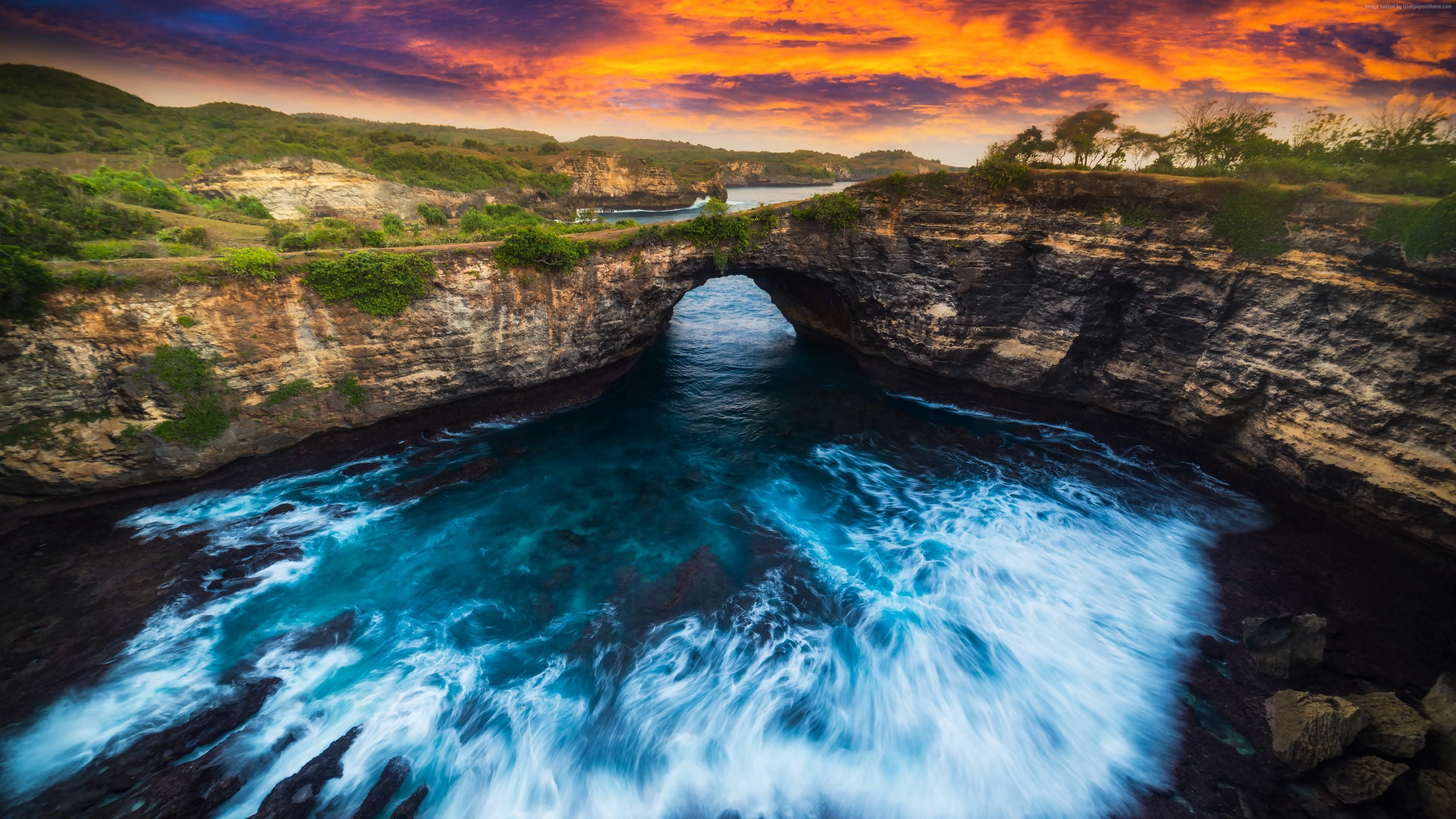 Baia rocciosa tramonto arancione, 3840x2160 Ultra HD, 4K TV