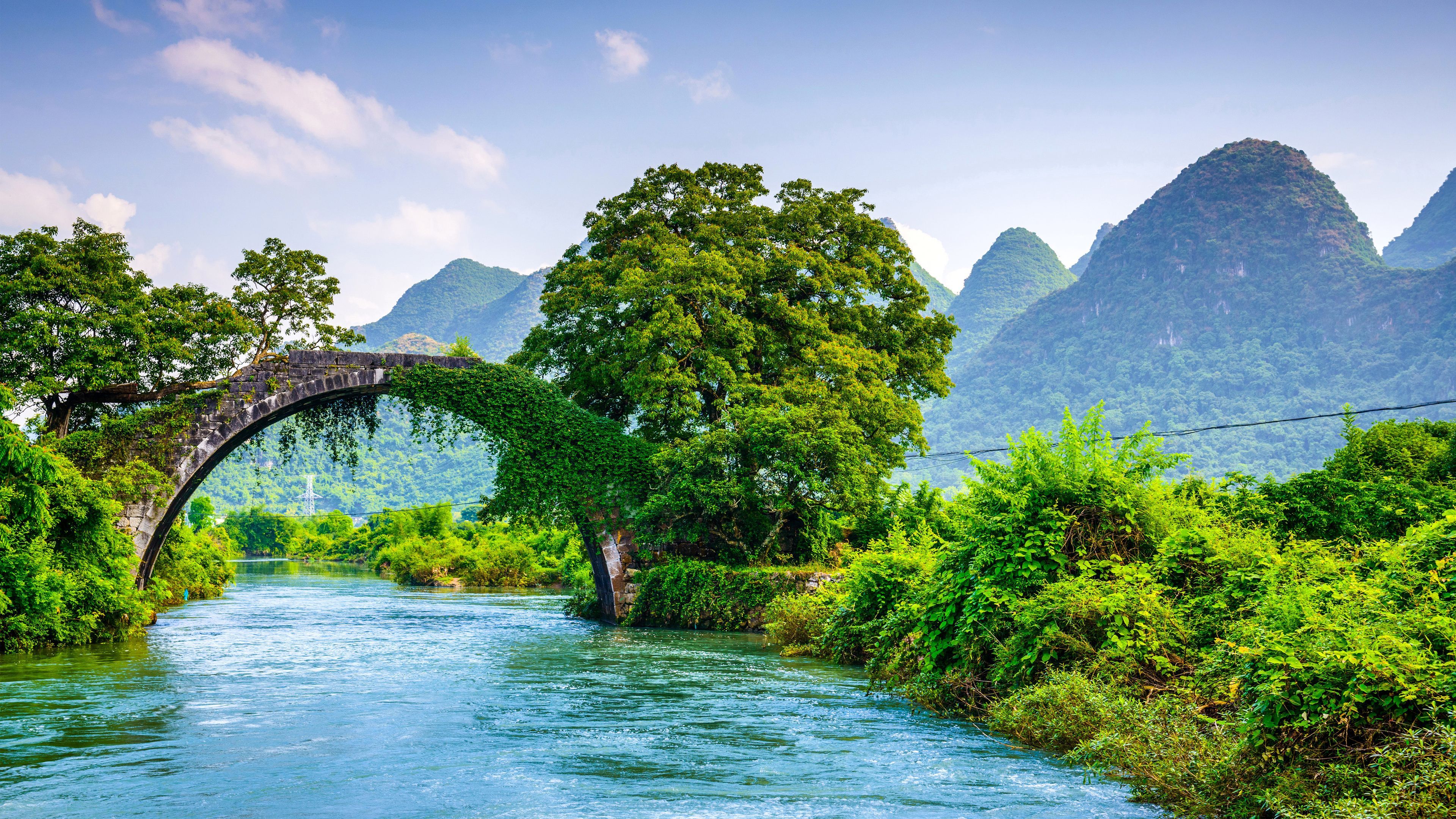 Ponte di pietra su fiume, Guilin, 3840x2160 Ultra HD, 4K TV