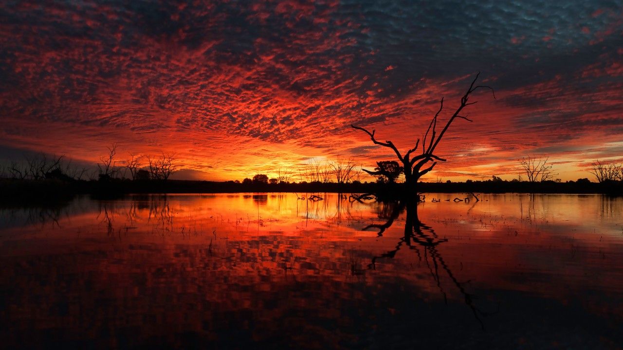 Tramonto rosso lago riflesso, 1280x720 HD, PC Desktop