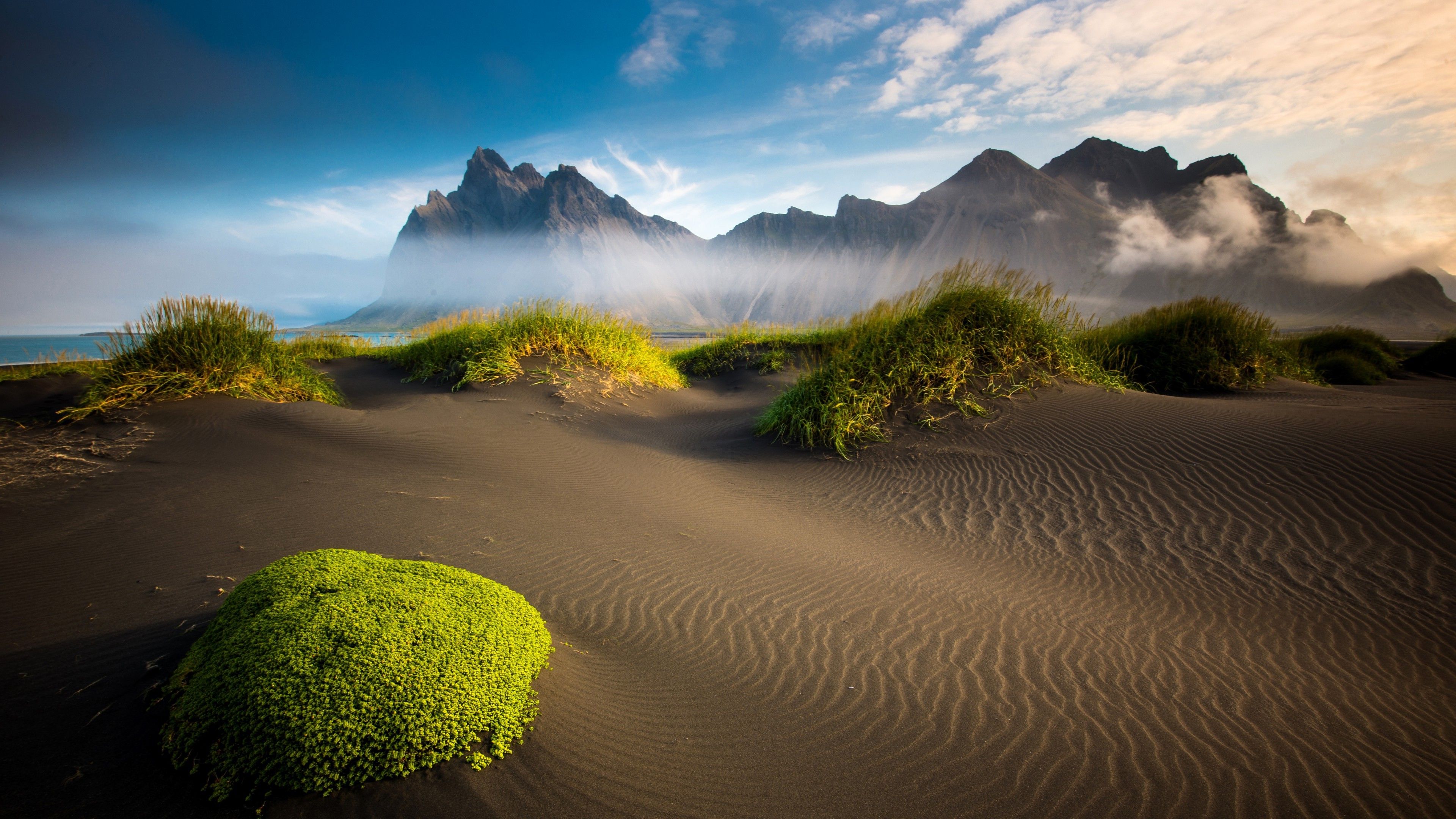 Dune sabbia montagne nebbia, 3840x2160 UHD, PC 4K