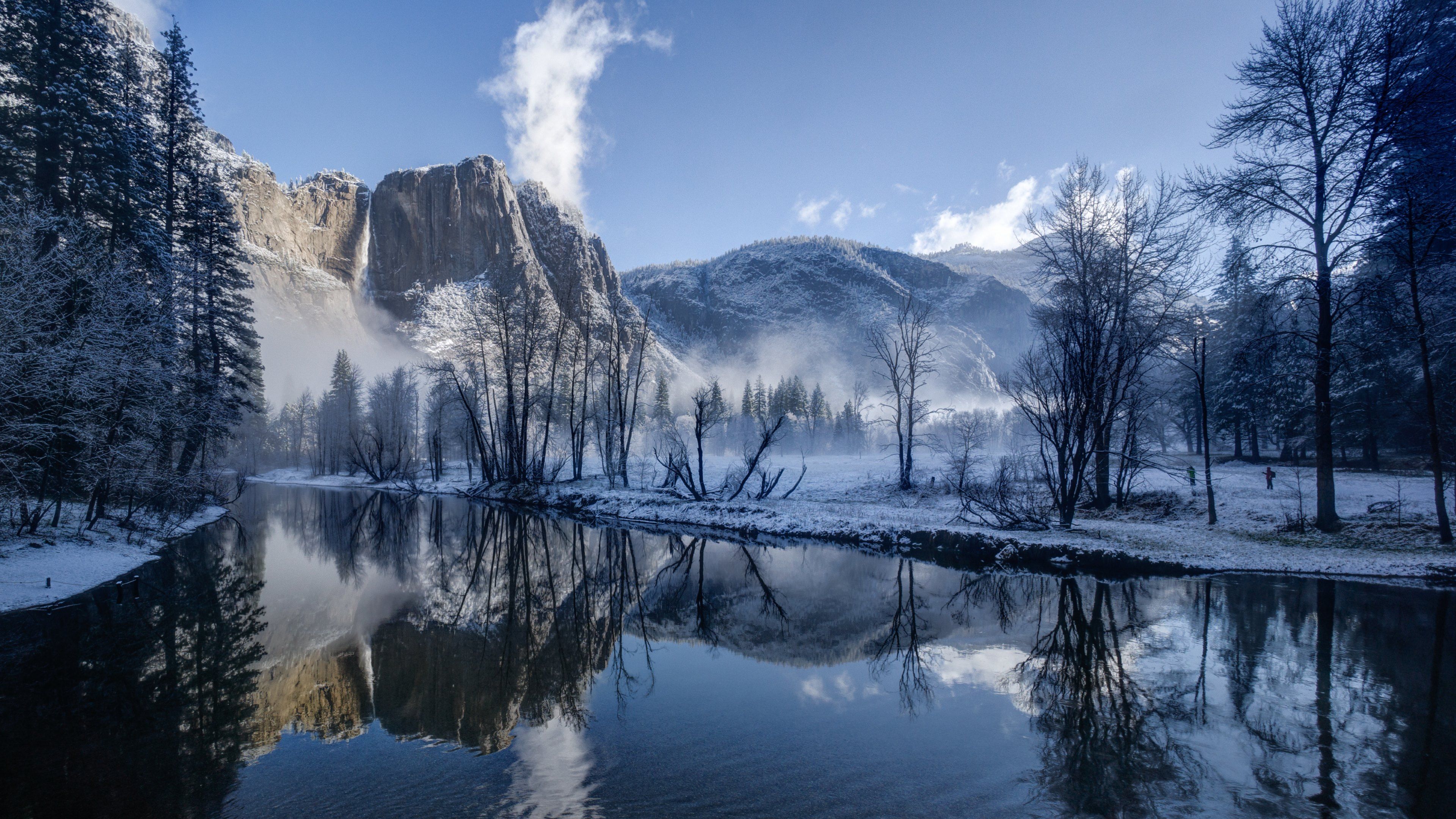 Valle innevata con montagne e fiume, 3840x2160 Ultra HD, Monitor 4K