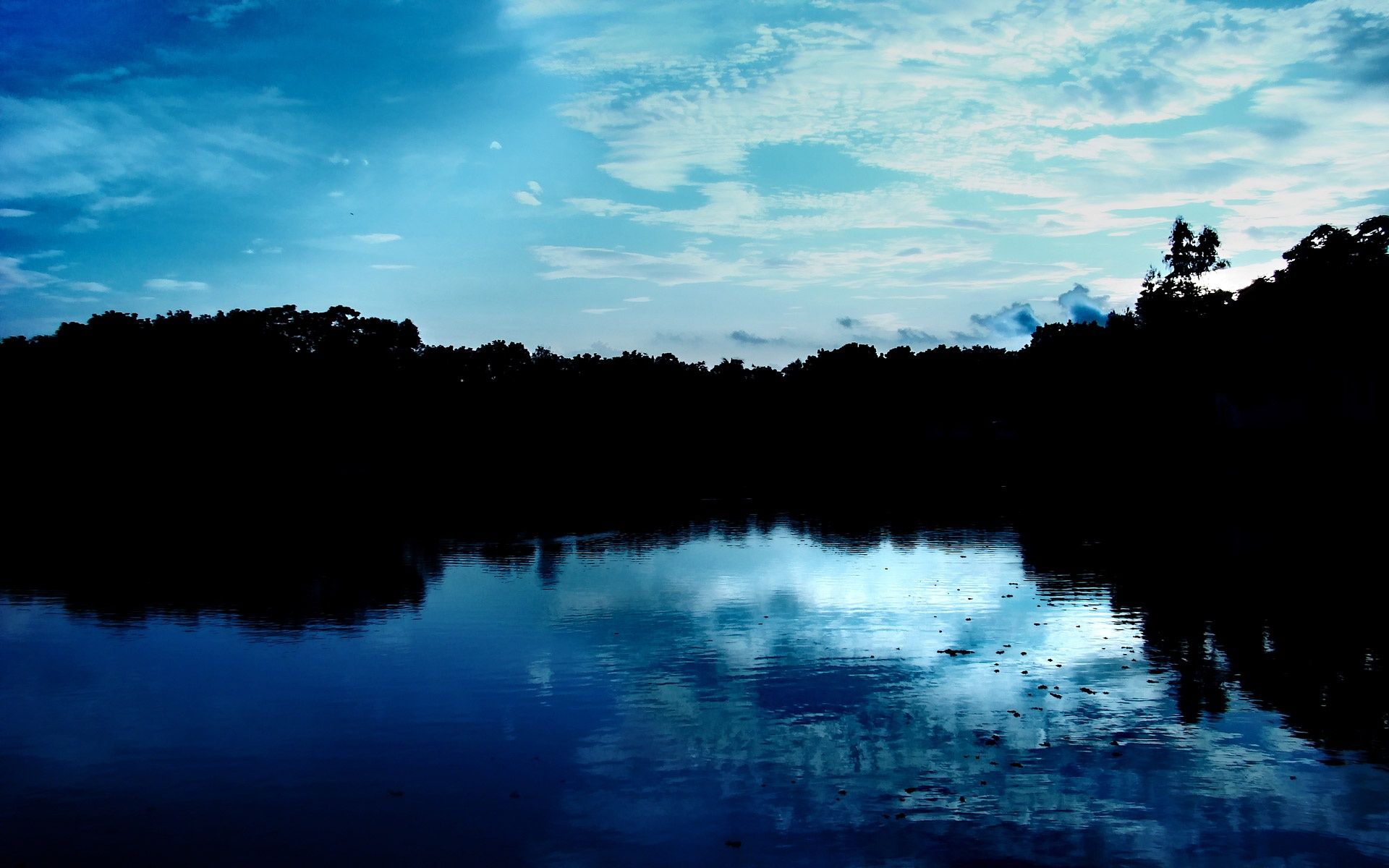 Lago blu con silhouette alberi, 1920x1200 Full HD+ WUXGA, Laptop