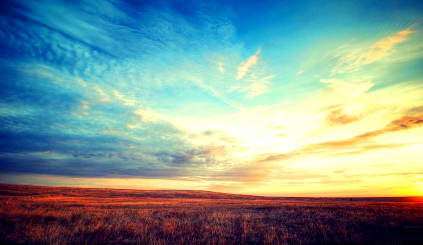 Tramonto su prateria cielo blu, 1456x844 720p, PC