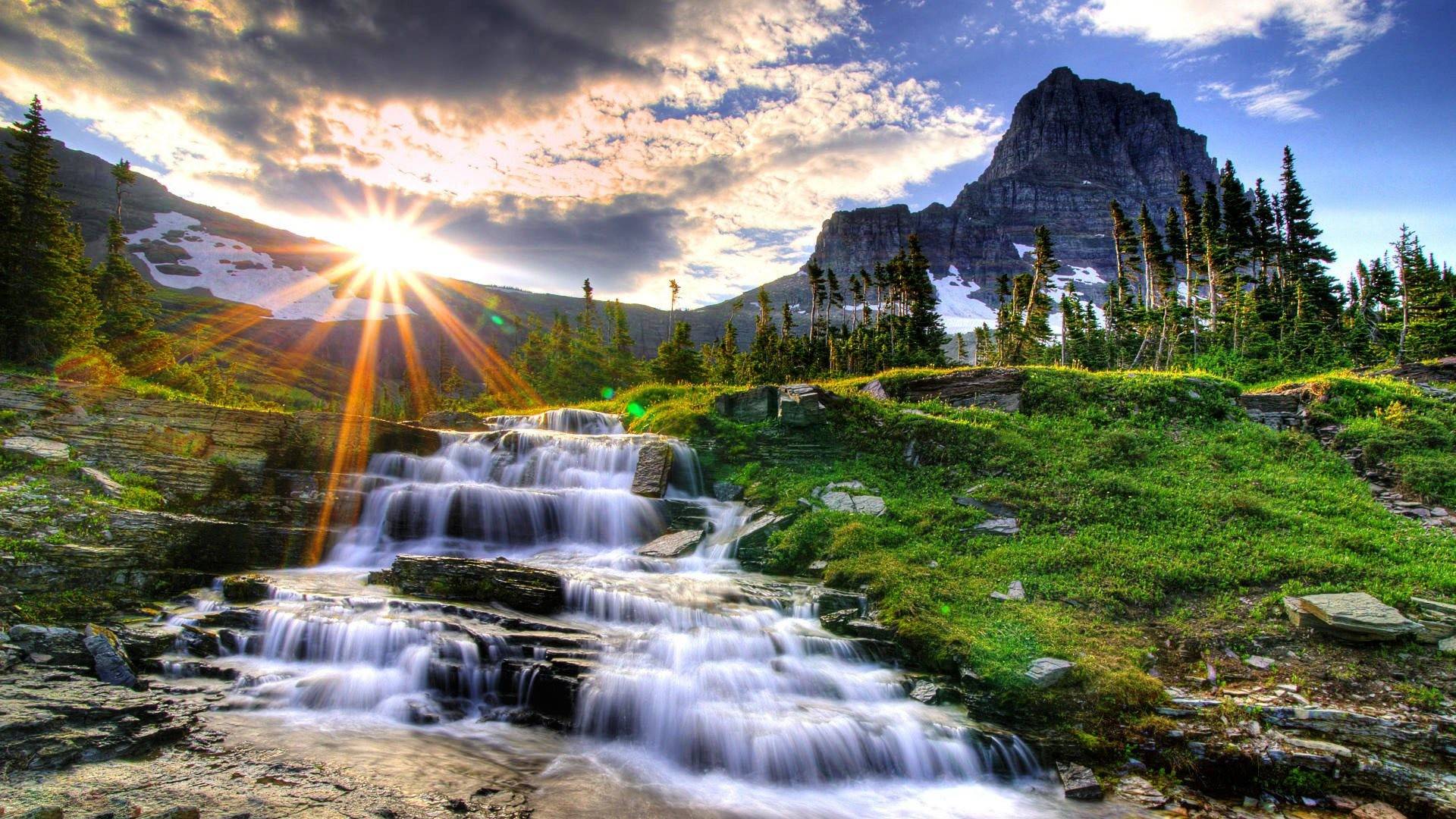 cascata montagna alba natura, 1920x1080 Full HD, PC Desktop