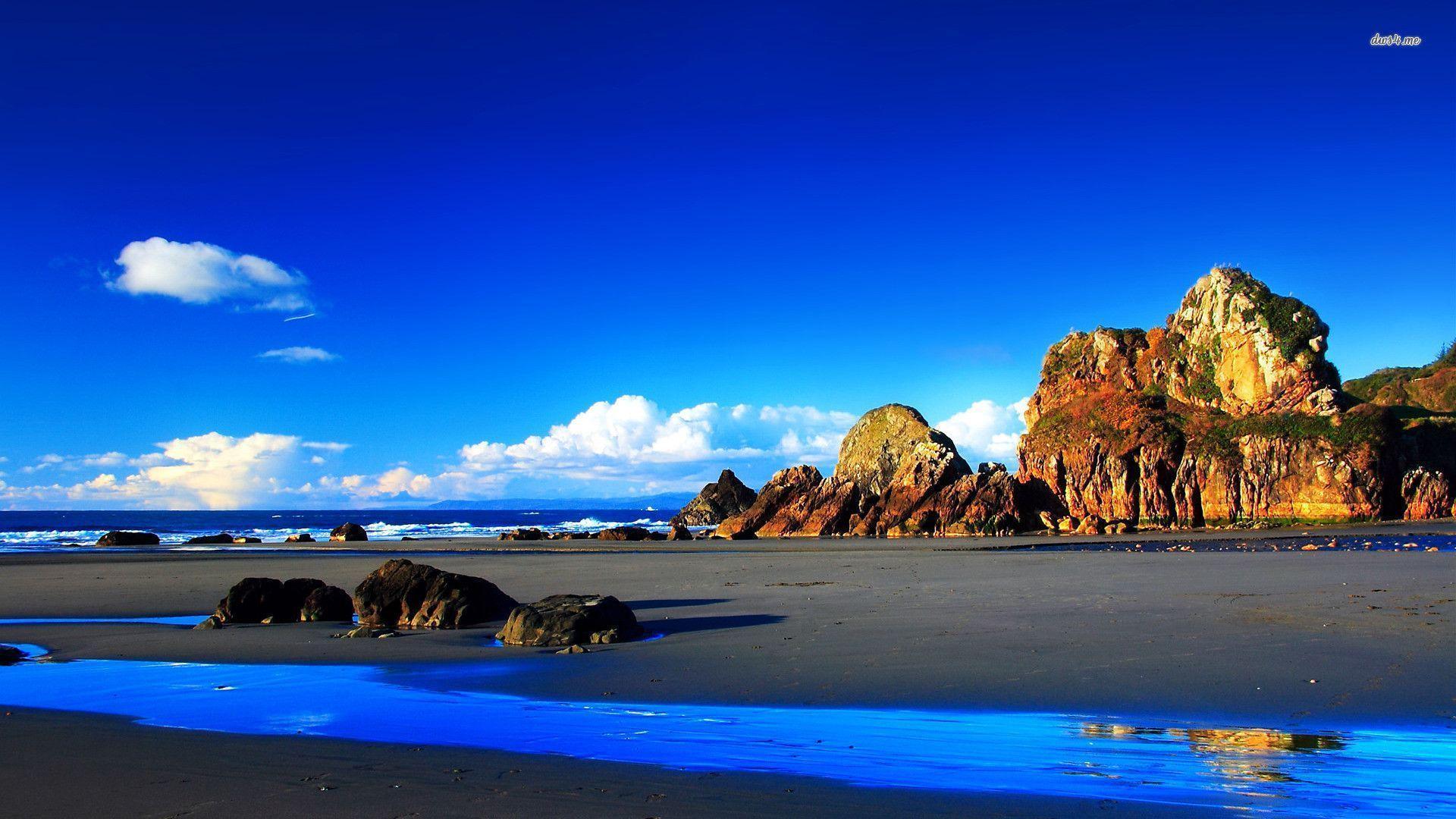 Spiaggia rocciosa cielo blu, 1920x1080 Full HD 1080p, PC Desktop