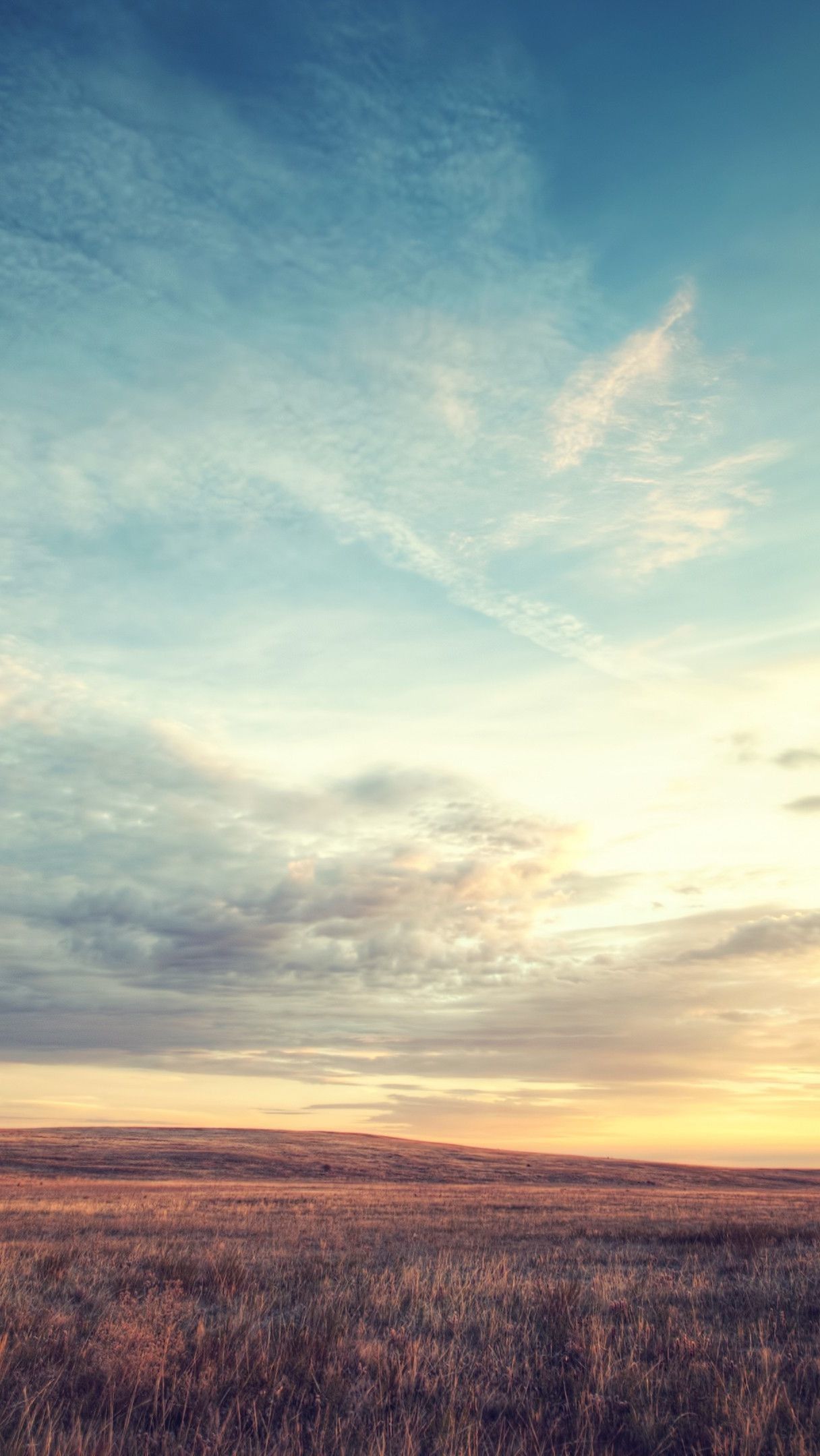 Prateria al tramonto con cielo, 1216x2160 Full HD Verticale, Smartphone