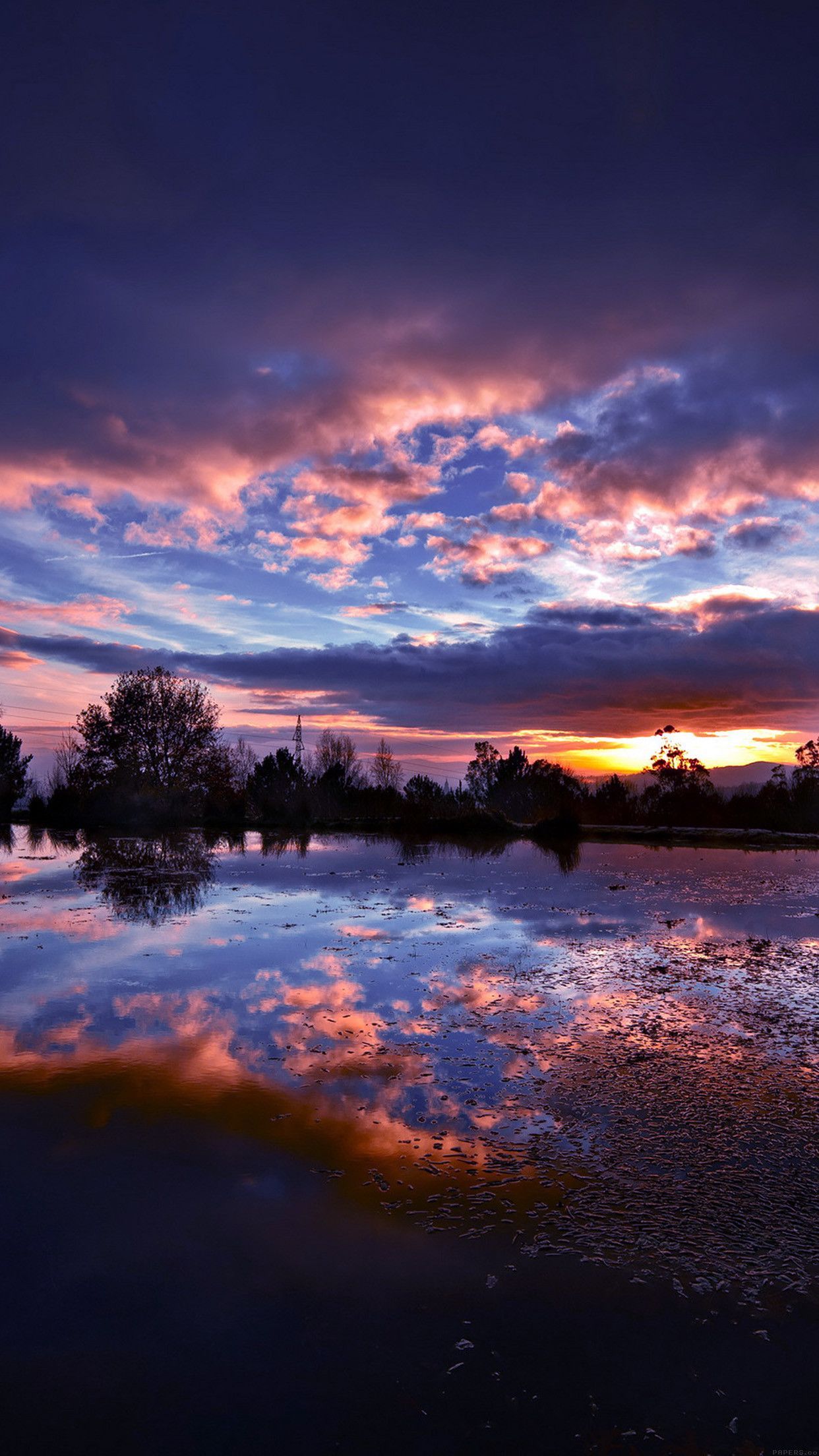 Tramonto riflesso su lago, 1242x2208 Verticale, Telefono