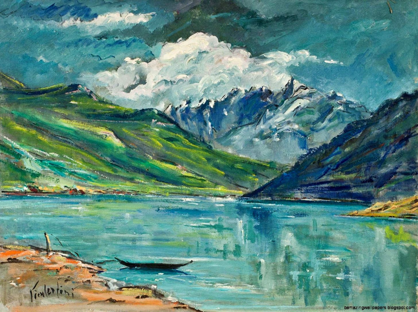 Paesaggio collinare verde con lago, 1600x900 900p, PC