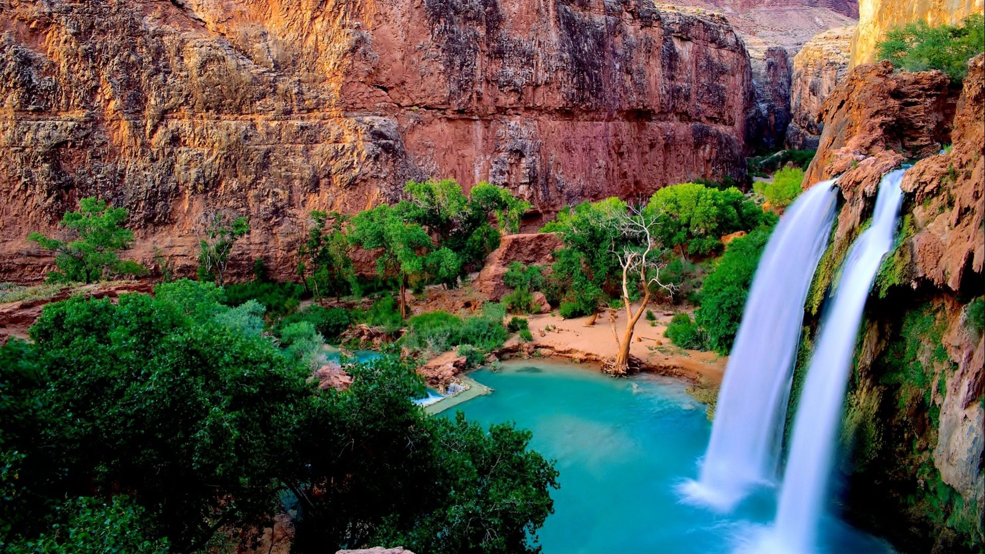 Sentiero verde lungo lago, 1366x768 HD, Desktop