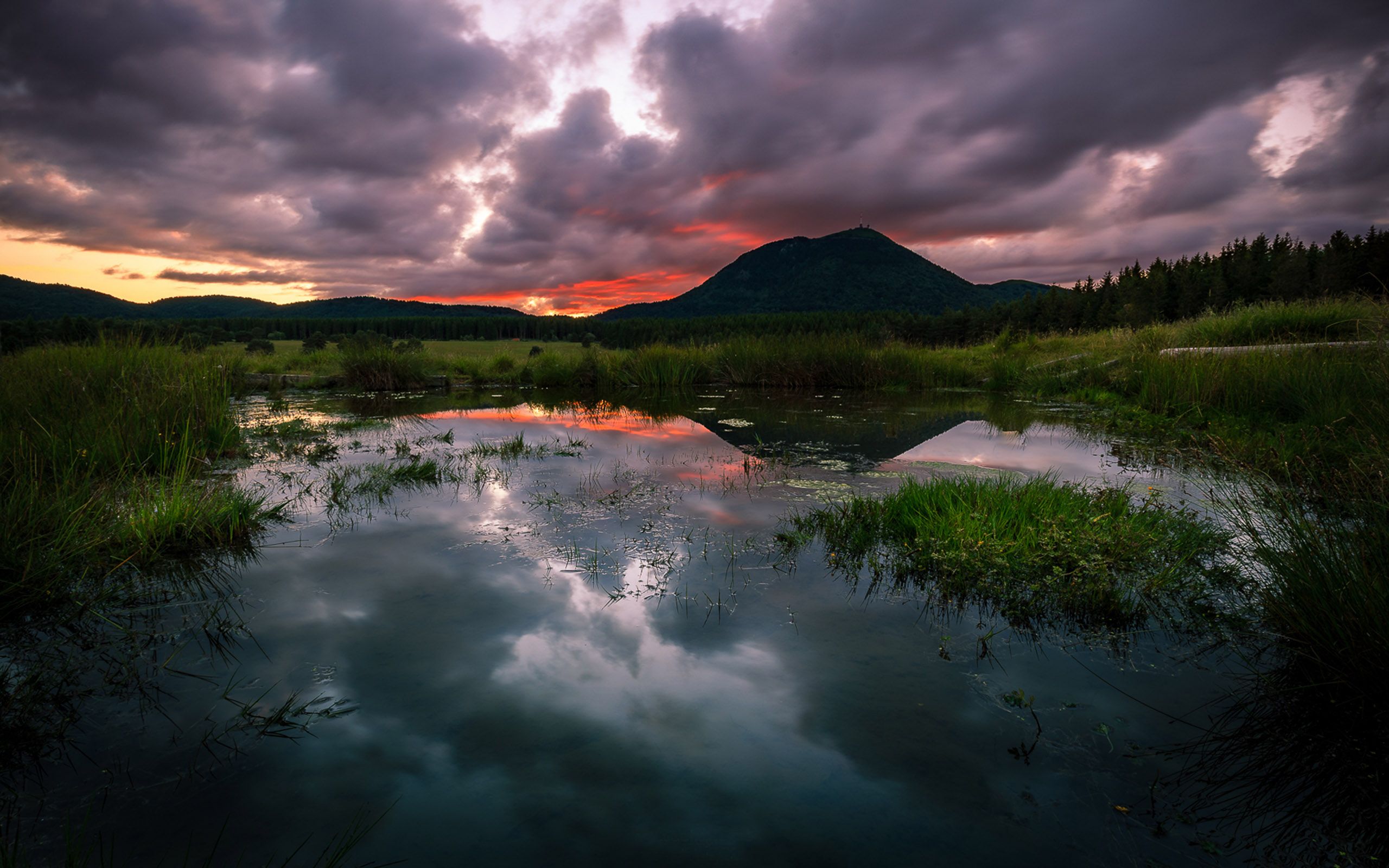 Fiume tra foreste al tramonto, 1024x768 HD, Laptop