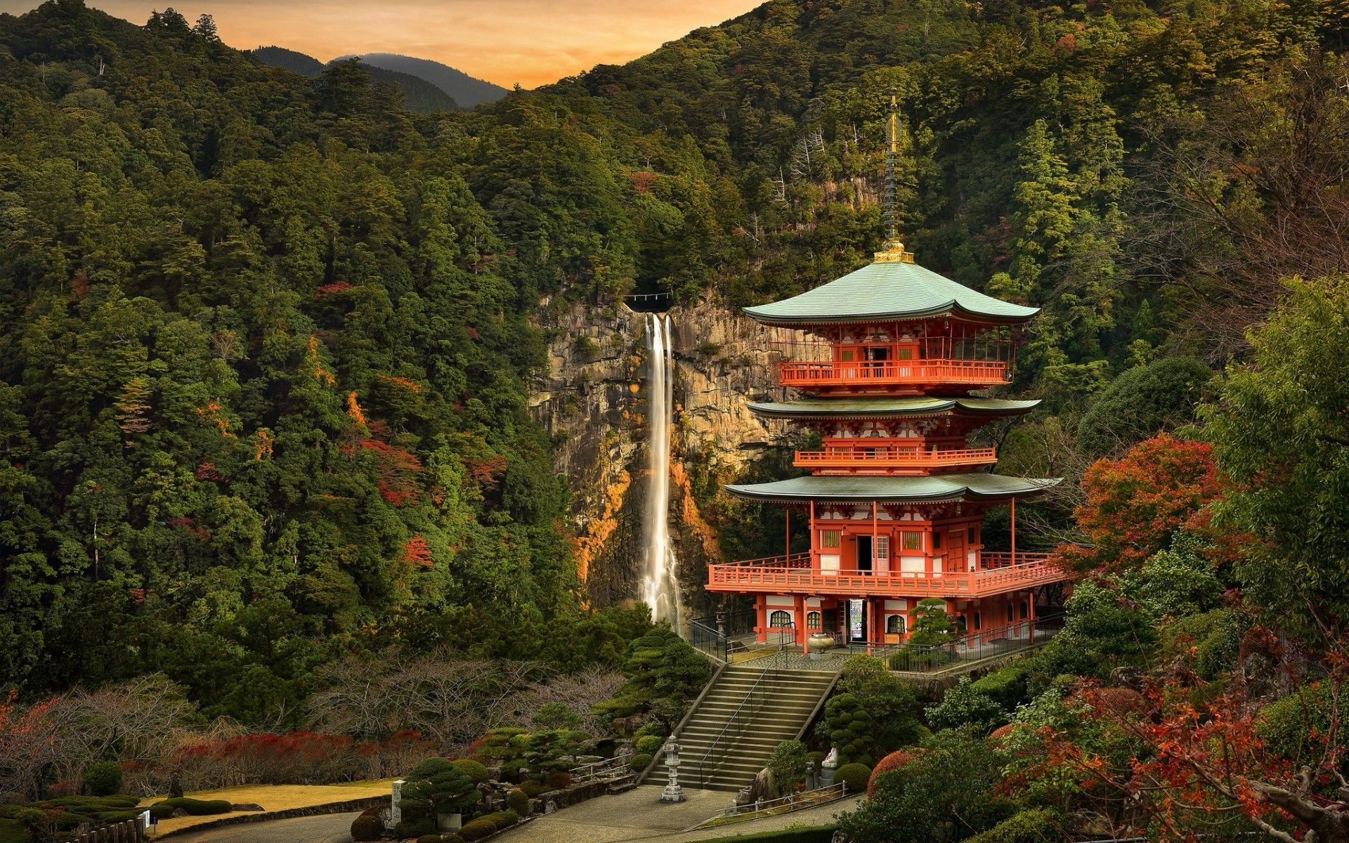 Pagoda giapponese con cascata, 1920x1200 Full HD+ WUXGA, Desktop